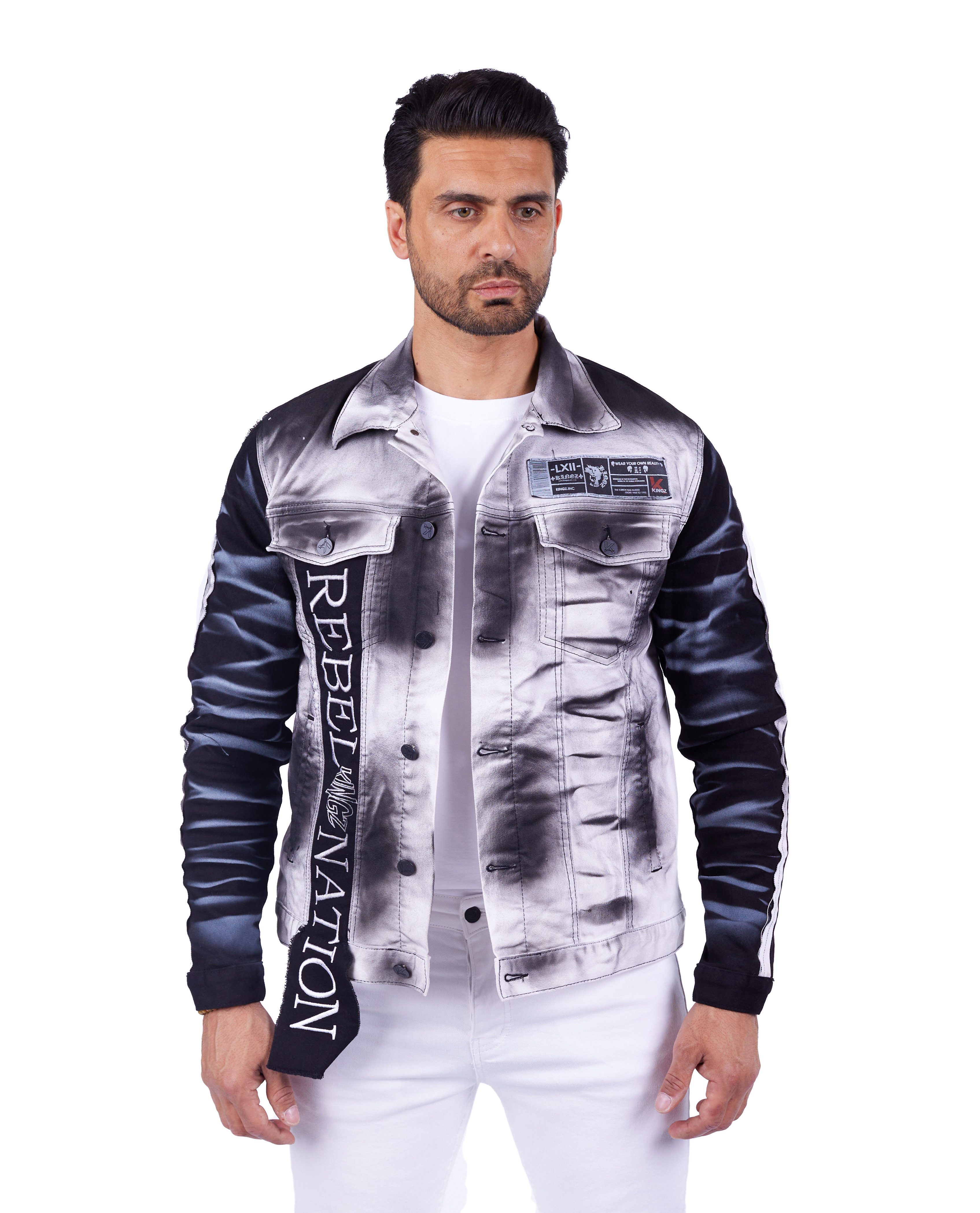 KINGZ Jeansjacke Herren Batik Designer Jeansjacke Totenkopf Weiß S günstig online kaufen