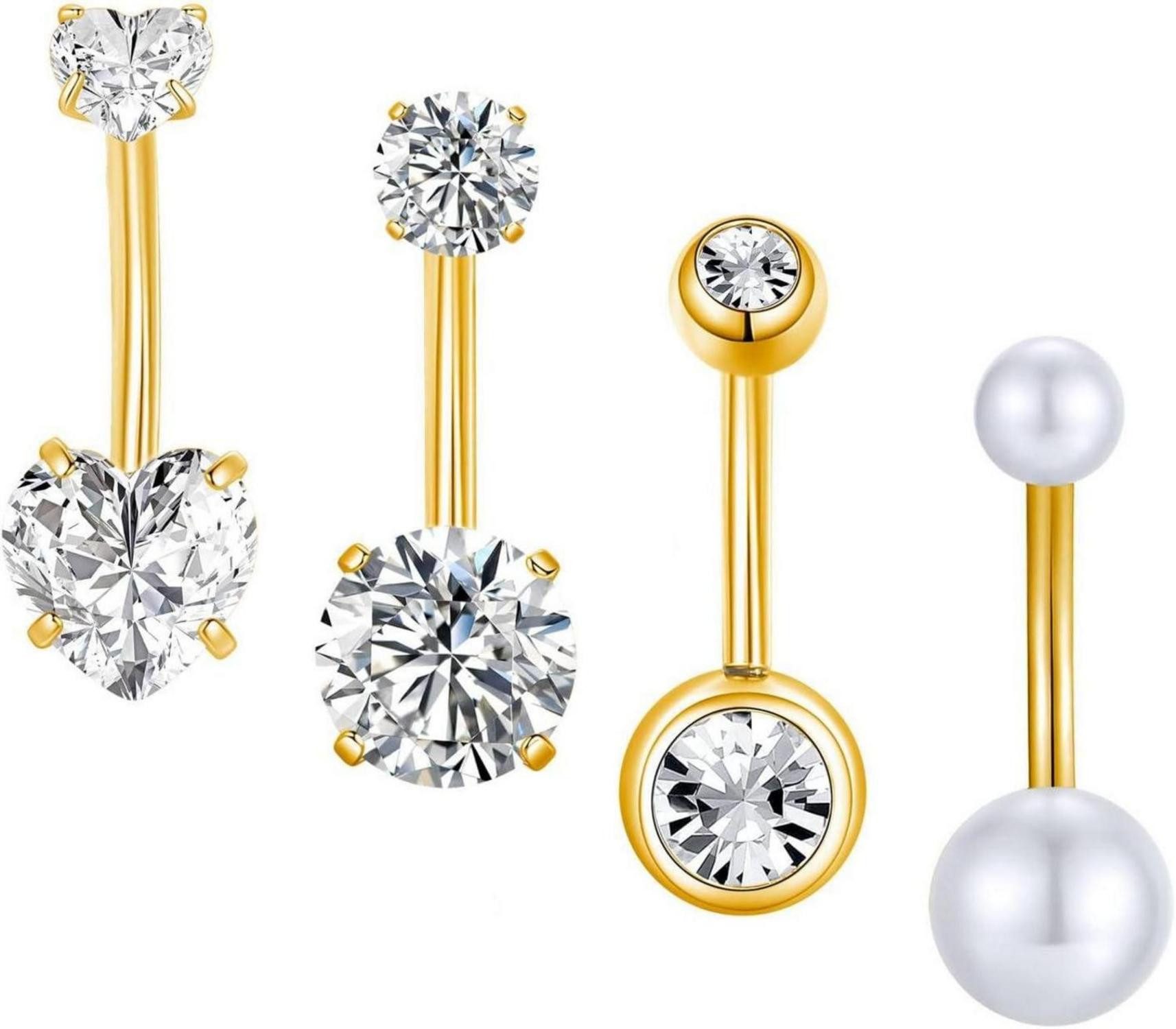 Gojewen Bauchnabelpiercing 3-4stk Bauchnabelpiercing 6mm-14mm Chirurgenstahl Schmuck Silber Gold