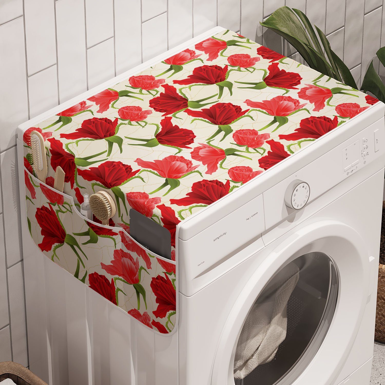 und Floral Badorganizer für Abakuhaus Anti-Rutsch-Stoffabdeckung Romantische Trockner, Rosen-Natur-Kunst Waschmaschine