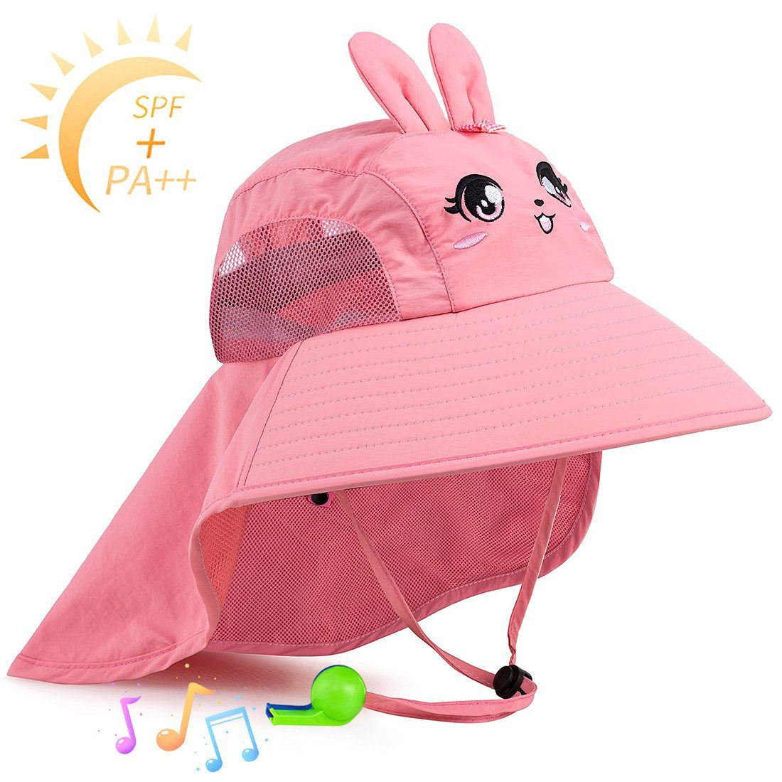 ZEUOPQ Sonnenhut Kinder-Sonnenhut,50+ UPF mit pfeift,Mesh & verstellbarem Kinnriemen (faltbar, Pink faltbarer Strandhut mit breiter Krempe, 1-St., Sonnenhut Kinderhut,Mesh,verstellbar, 50+UPF) schnell trocknend Jungen- und Mädchen-Sommer-Sonnenhut