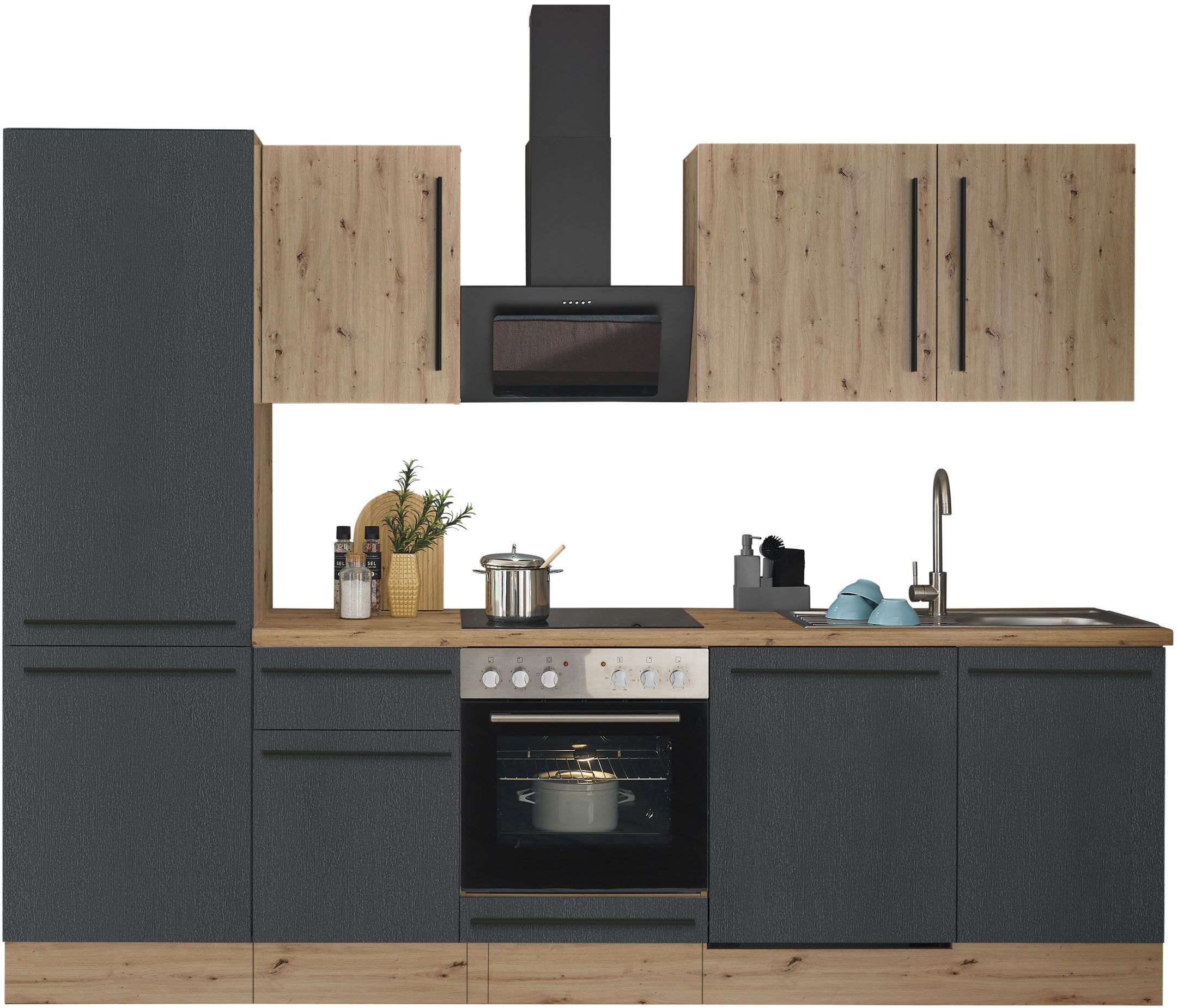 KOCHSTATION Кухниzeile KS-Florida mit 38mm starker Arbeitsplatte, Breite 280 cm, wahlweise mit E-Geräten, Soft-Close-Funktion