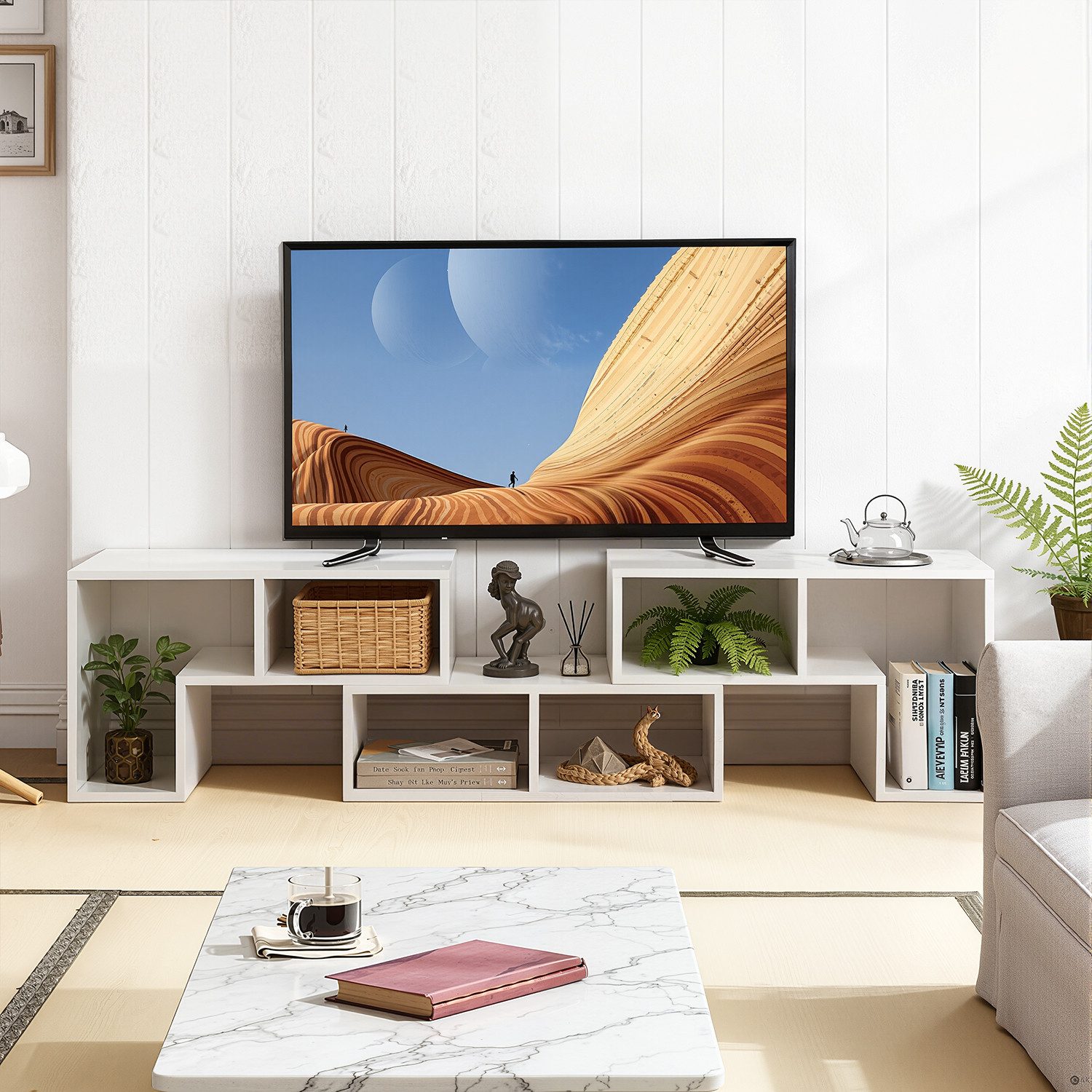 oyajia Lowboard TV-Schrank Eckregal (TV-Regal freie Kombination, mit offenen Regalen), Lange 134-180cm, für Fernseher bis zu 75 Zoll, bis 50 kg belastbar