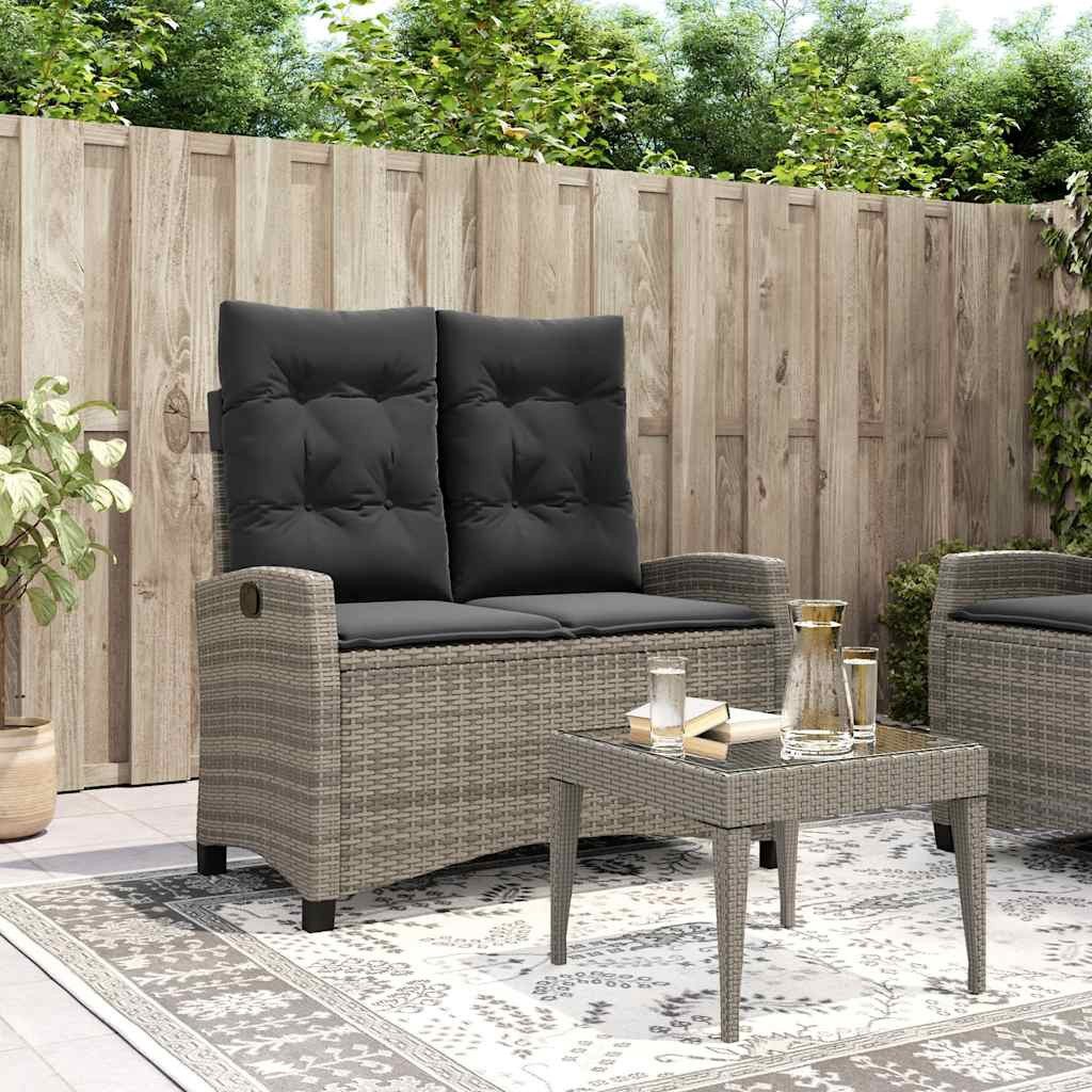 vidaXL Gartenbank Gartenbank Verstellbar mit Kissen Grau Poly Rattan (1-St)