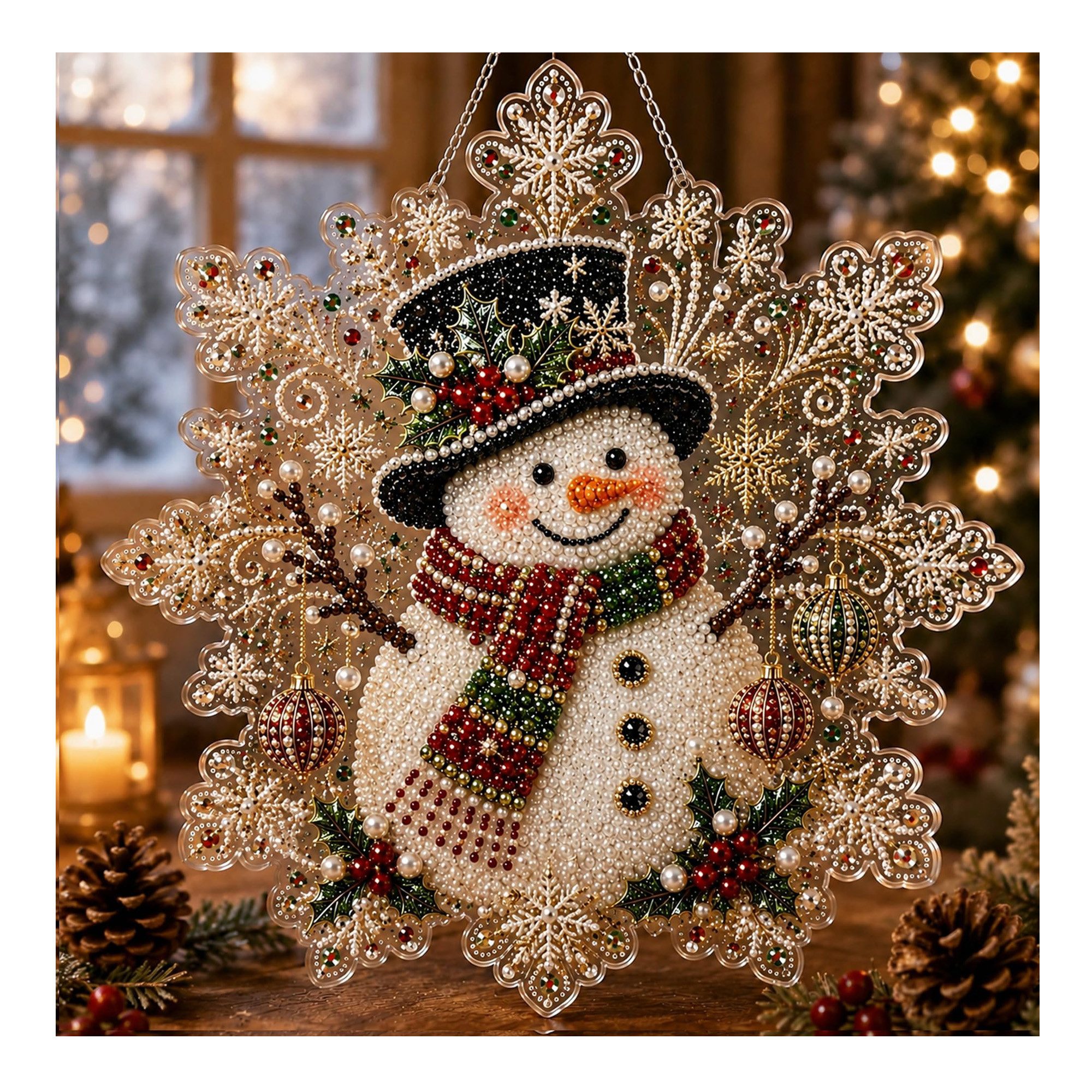 Bomiclss Kreativset Diamond-Painting-Set„Weihnachtsperle“für Erwachsene–Dekorationsartikel, onnenfänger Bastelset mit Schneeflocken-Acrylanhänger