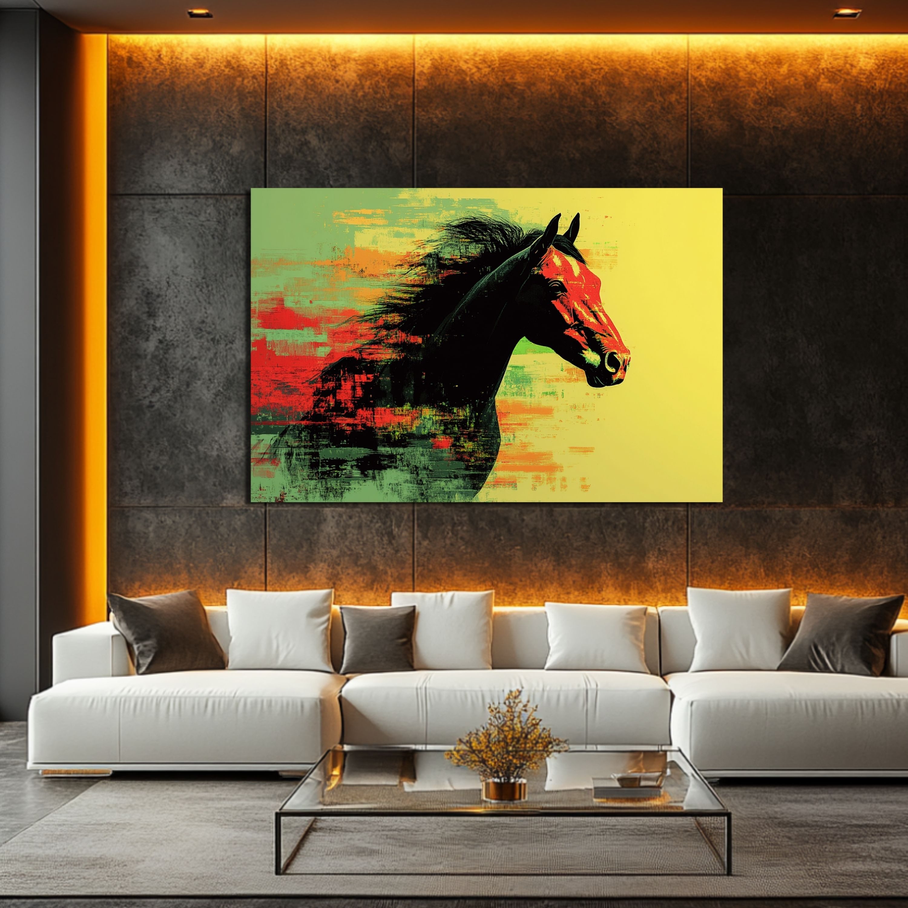 DARO Design Leinwandbild Modern Abstrakt Wandbilder XXL Wandbild Wand Deko Leinwand Bilder, (Pferd Warhol Glitch - Bild groß Wohnzimmer Schlafzimmer Küche Esszimmer Einteilig Querformat Fotodruck Leinwände Wanddeko Abstrakte Kunst Boho), 30x20cm