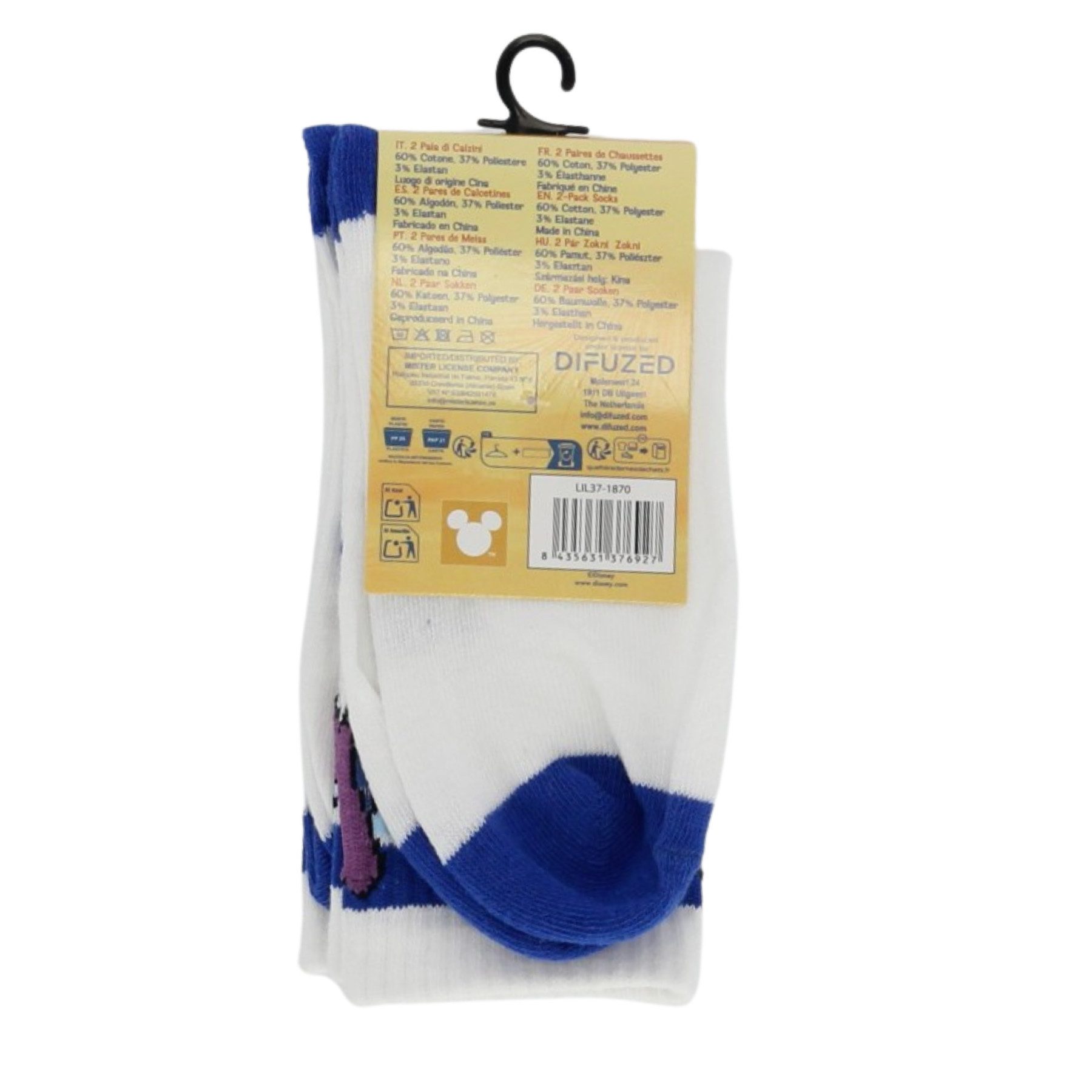 Lilo & Stitch Socken - 2'er Pack Kindersocken Sportsocken Baumwollmischung Weiß (2-Paar)