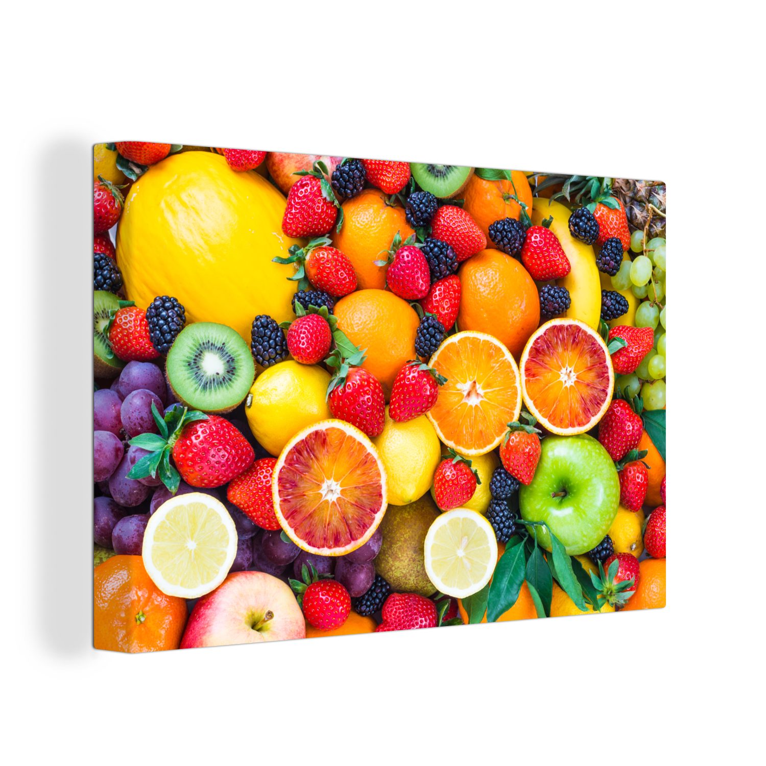 OneMillionCanvasses® Leinwandbild Apfel - Weintrauben - Obst, (1 St), Wandbild Leinwandbilder, Aufhängefertig, Wanddeko, 30x20 cm