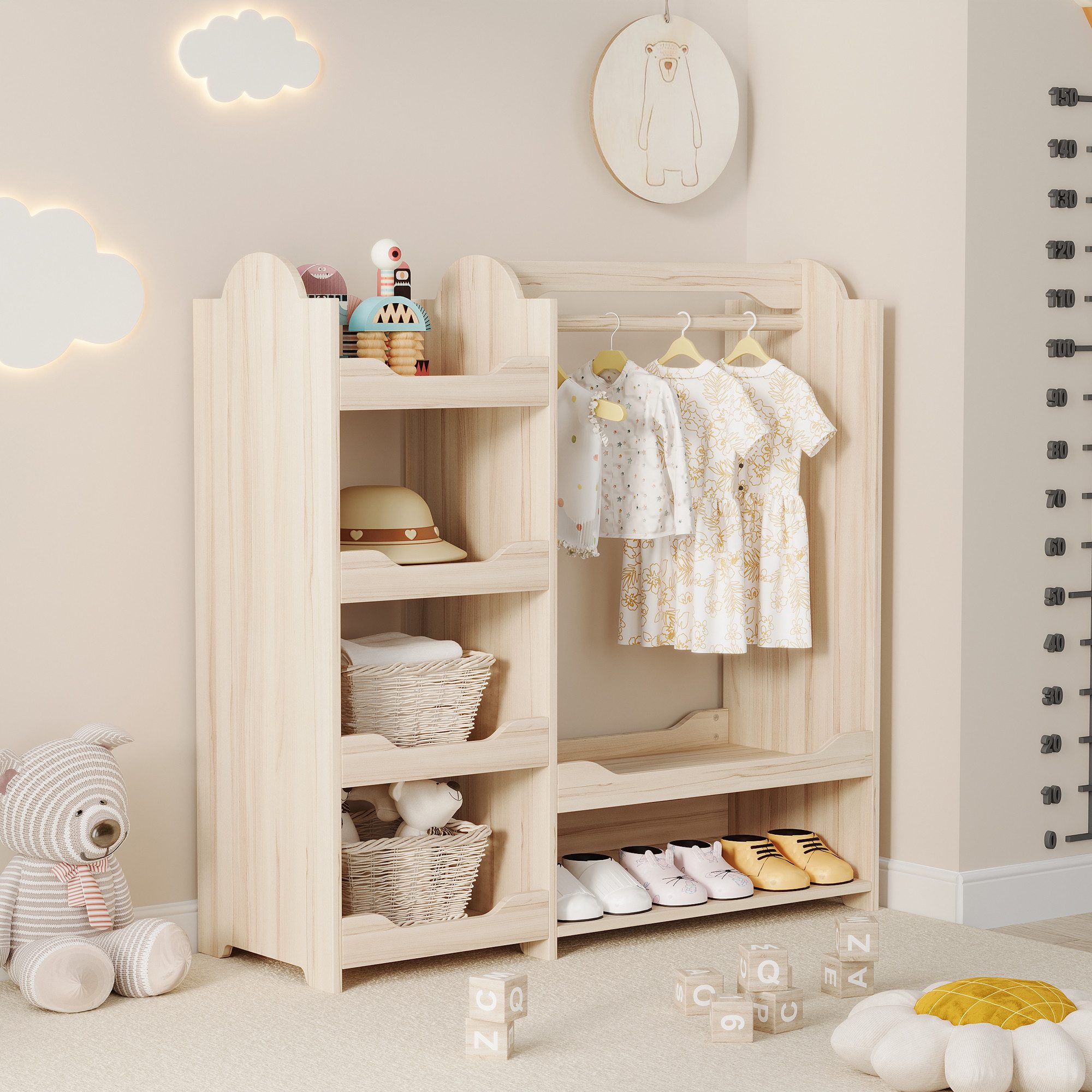 STILVORA Babybett mit Kleiderstange,Kindergarderobe Kinderkleiderschrank mit Regalen, 1-tlg., für Kinder, 110*39*110 cm