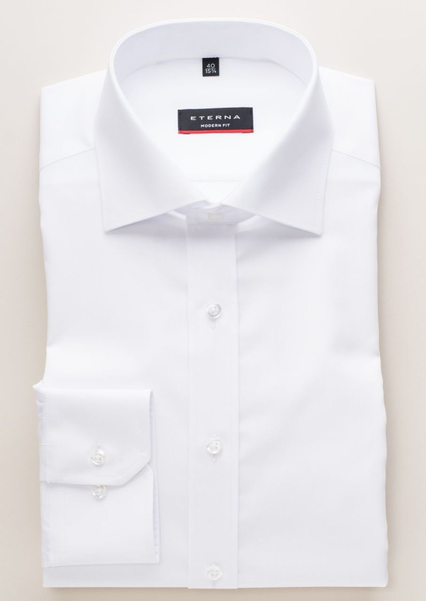 Modern Langarmhemd Weiß Fit Eterna Einfarbig (00)
