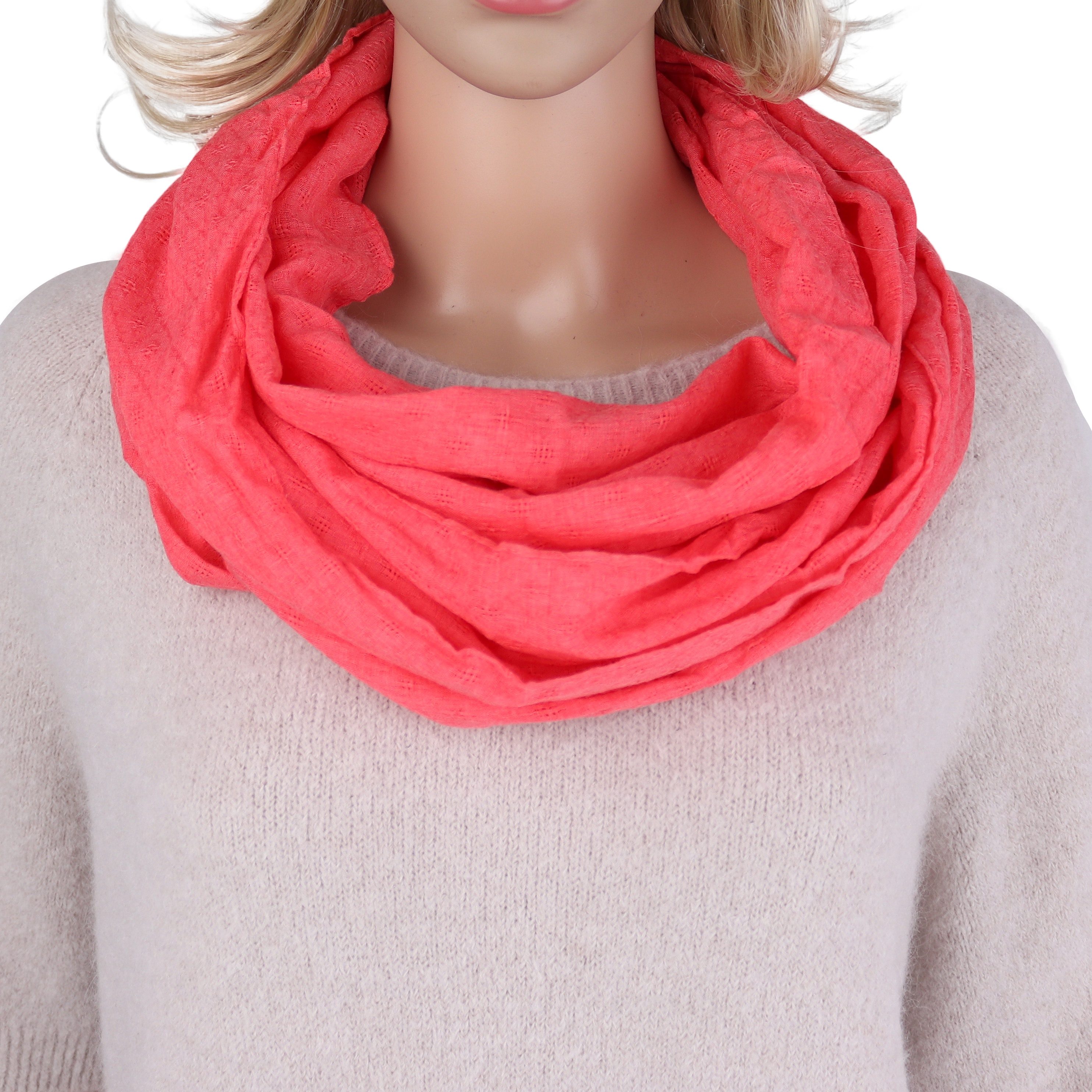 Loop Damen Schal Unifarbe mit Lochmuster Weich aus 100% Baumwolle