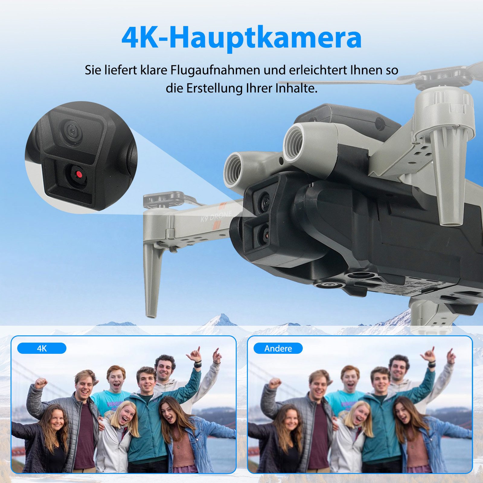 AKKEE mit Kamera 4K, RC Quadcopter mit Kamera Faltbare FPV Drone Drohne (4K, mit 3 Batterien Hindernisvermeidung, für Kinder Anfänger)
