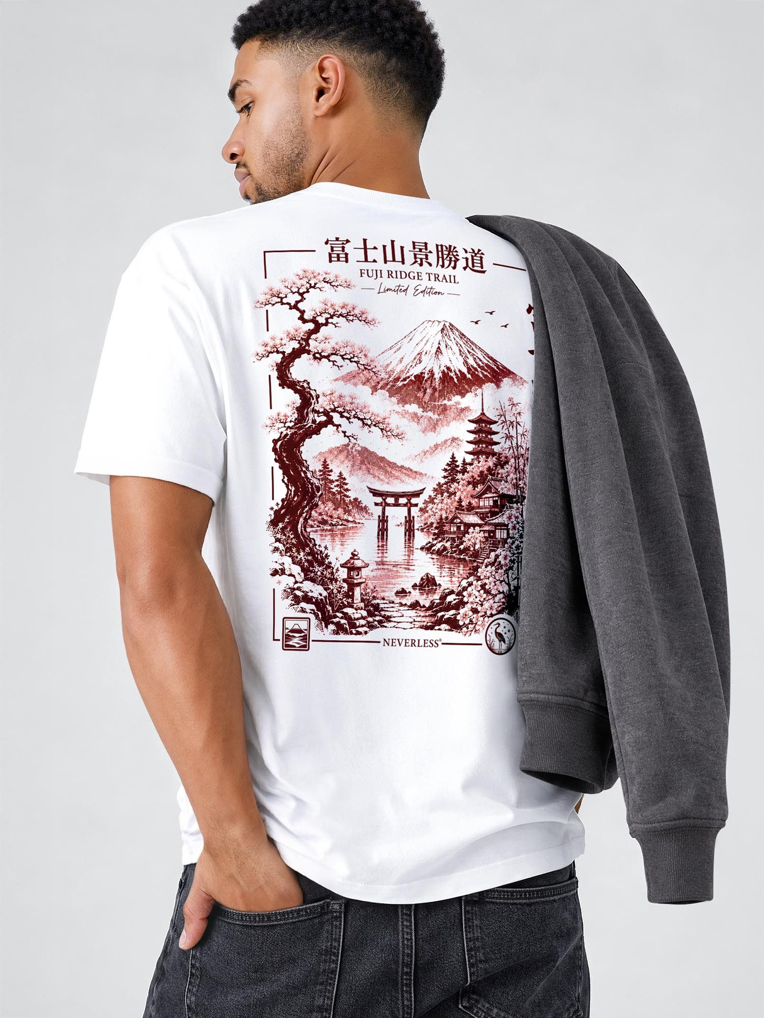 Neverless Oversize-Shirt Herren T-Shirt - Design Mount Fuji - Relaxed Fit Printshirt Sommer mit Print – Bild 5 von 5