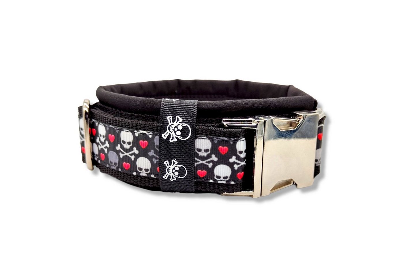 Thumbnail - D by E Couture Hunde-Halsband "Skulls & Hearts III", gepolstert, verstellbar, 50mm breit, Handmade