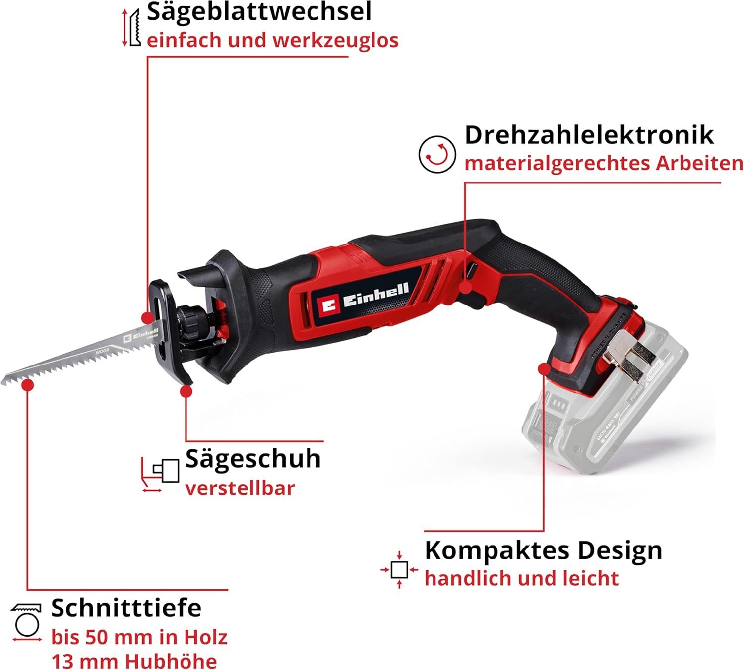Einhell Akku-Säbelsäge Einhell Akku-Universalsäge TE-AP 18/22 Li-Solo + 4 Bosch Sägeblätter