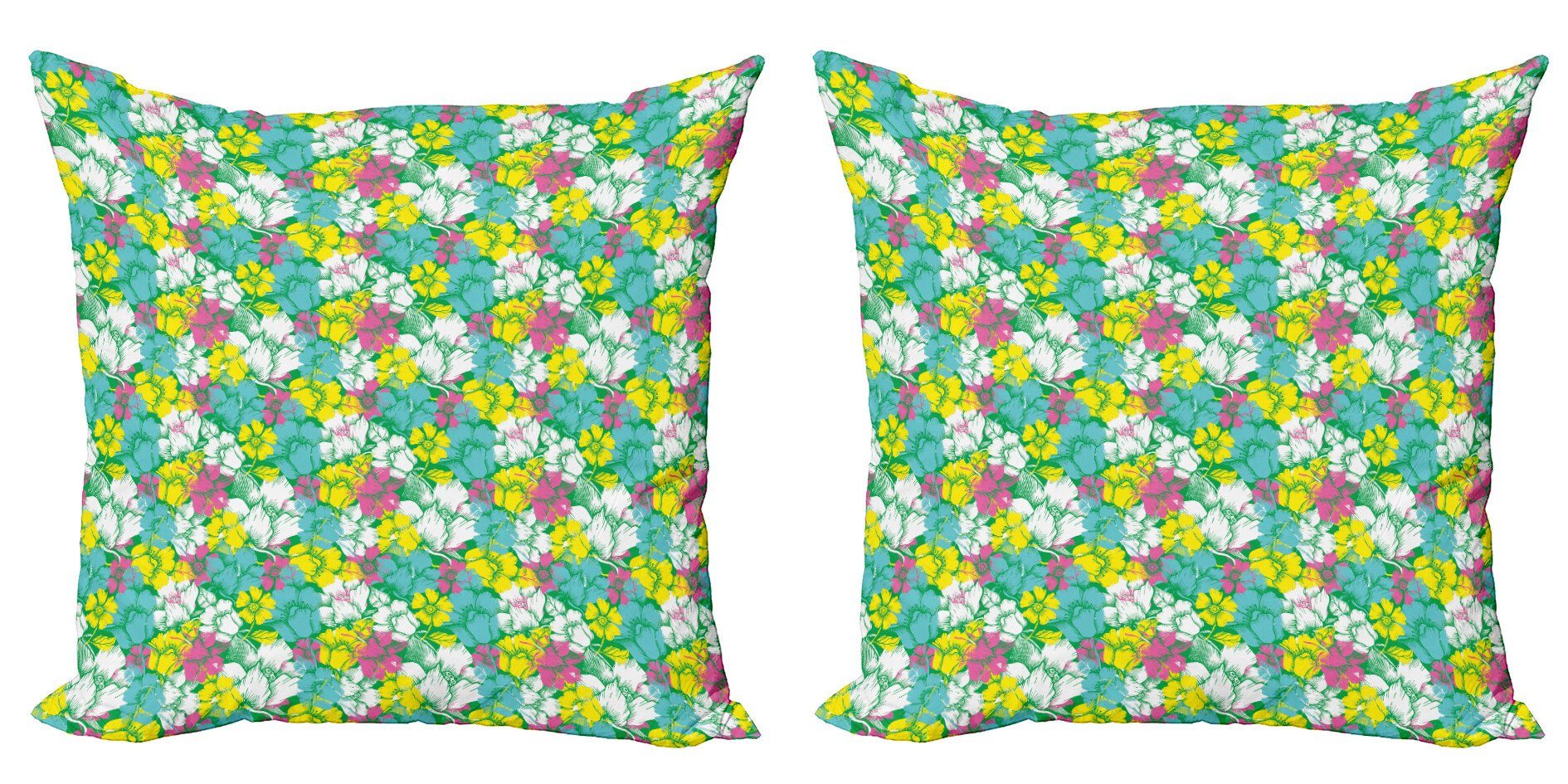Kissenbezüge Modern Accent Doppelseitiger Digitaldruck, Abakuhaus (2 Stück), Botanisch Grunge Sommerblumen