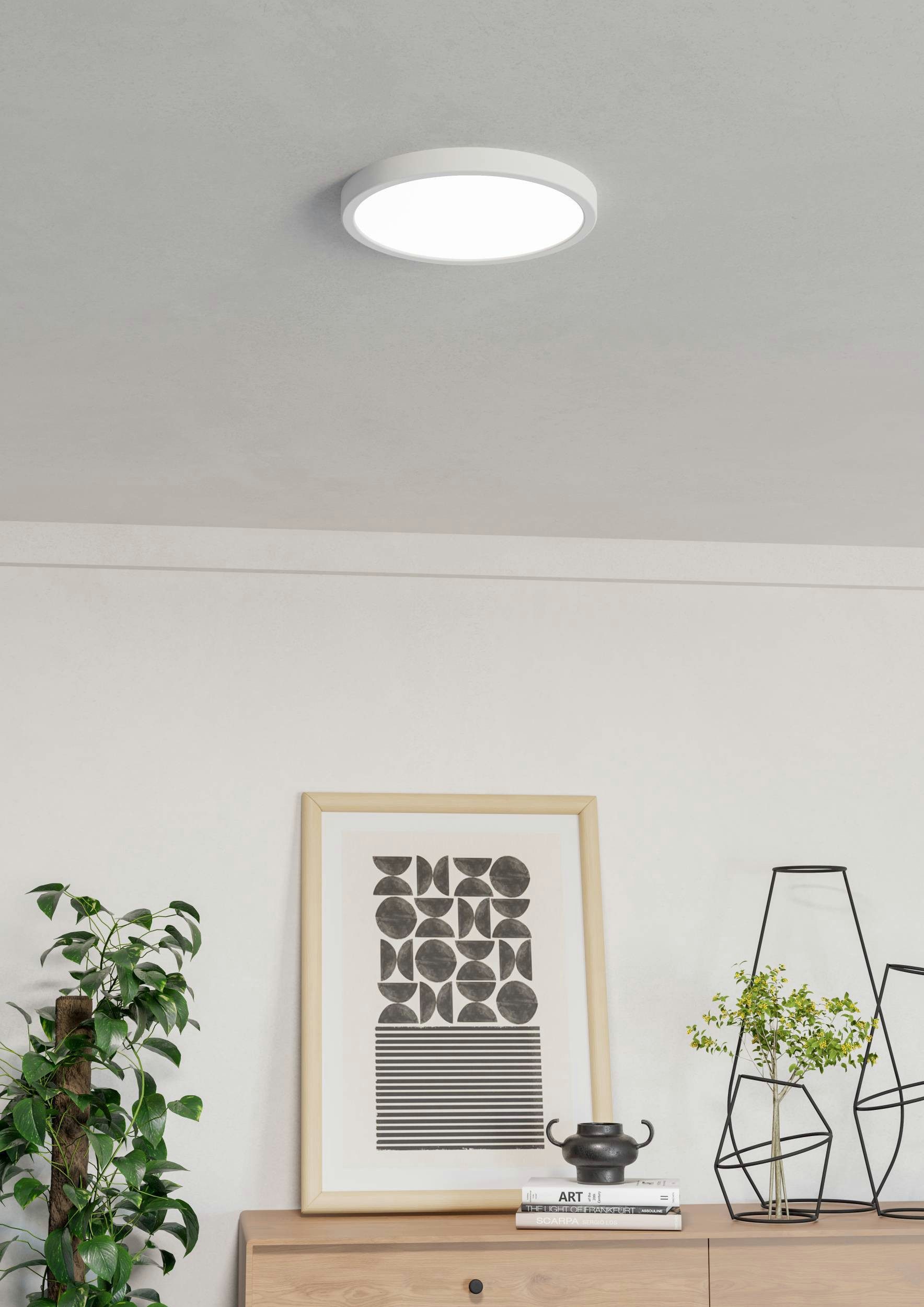 EGLO Aufbauleuchte Fueva 6-Z Deckenlampe, ZigBee, App und Sprachsteuerung, Badlampe, IP44, Bluetooth, CCT - über Fernbedienung, Dimmfunktion, Nachtlichtfunktion, RGB, Weckerfunktion, dimmbar über Fernbedienung, mehrere Helligkeitsstufen, LED fest integriert, Kaltweiß, RGB, Aufbauleuchte - H2,5 x Ø27,8 cm - weiß - 14,3W inkl.