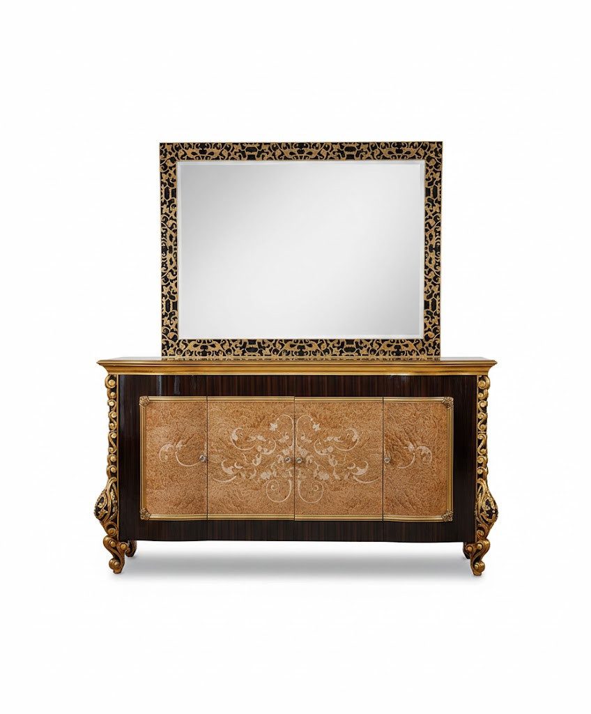 JVmoebel Sideboard Dresser mit Spiegel – Edles Holz Sideboard im Klassik Design Sofort (2 St), Made in Europa