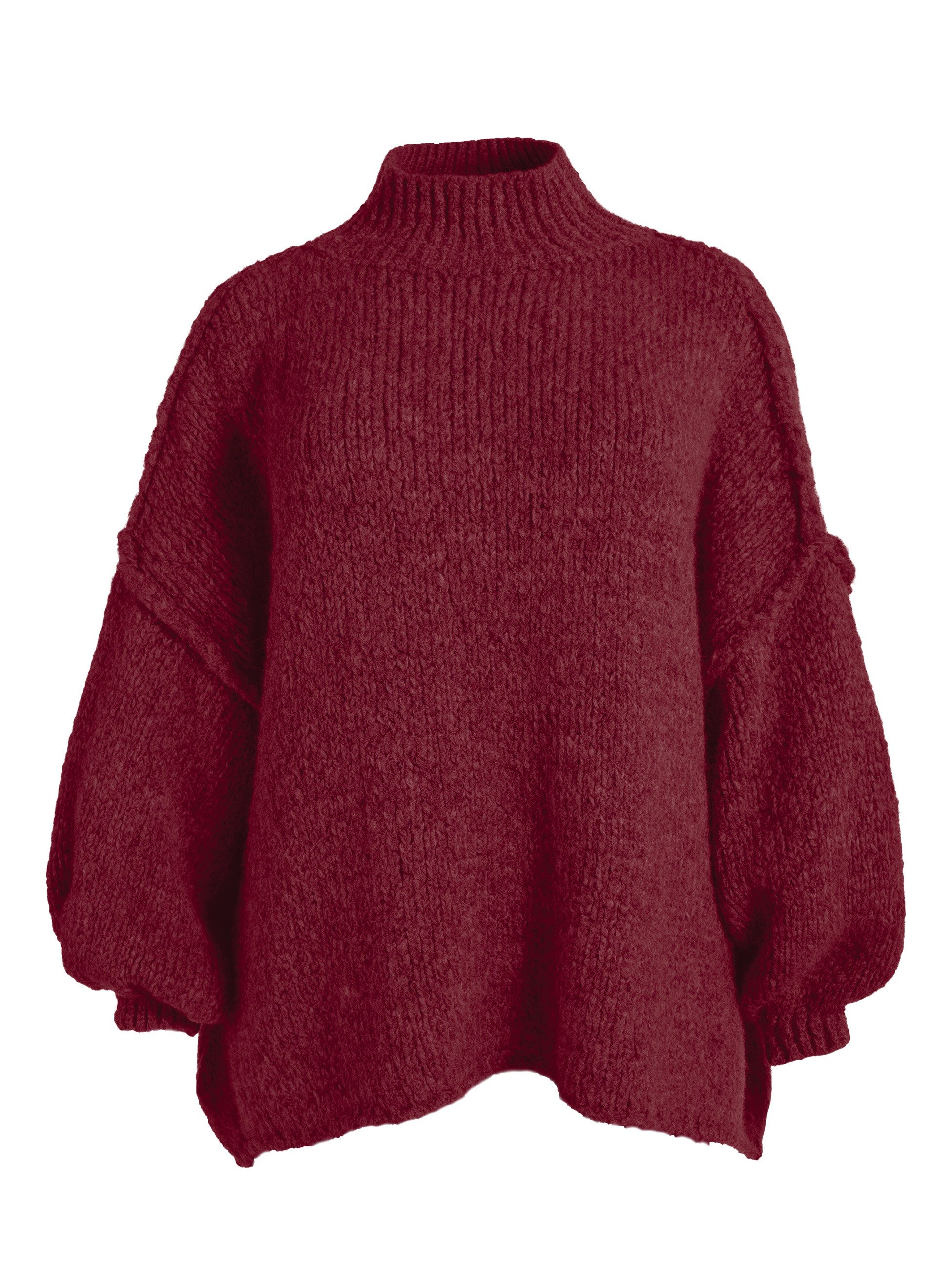 PEKIVESSA Strickpullover Ultra-Oversized Grobstrick-Pullover mit Ziernähten an den Ballonärmeln