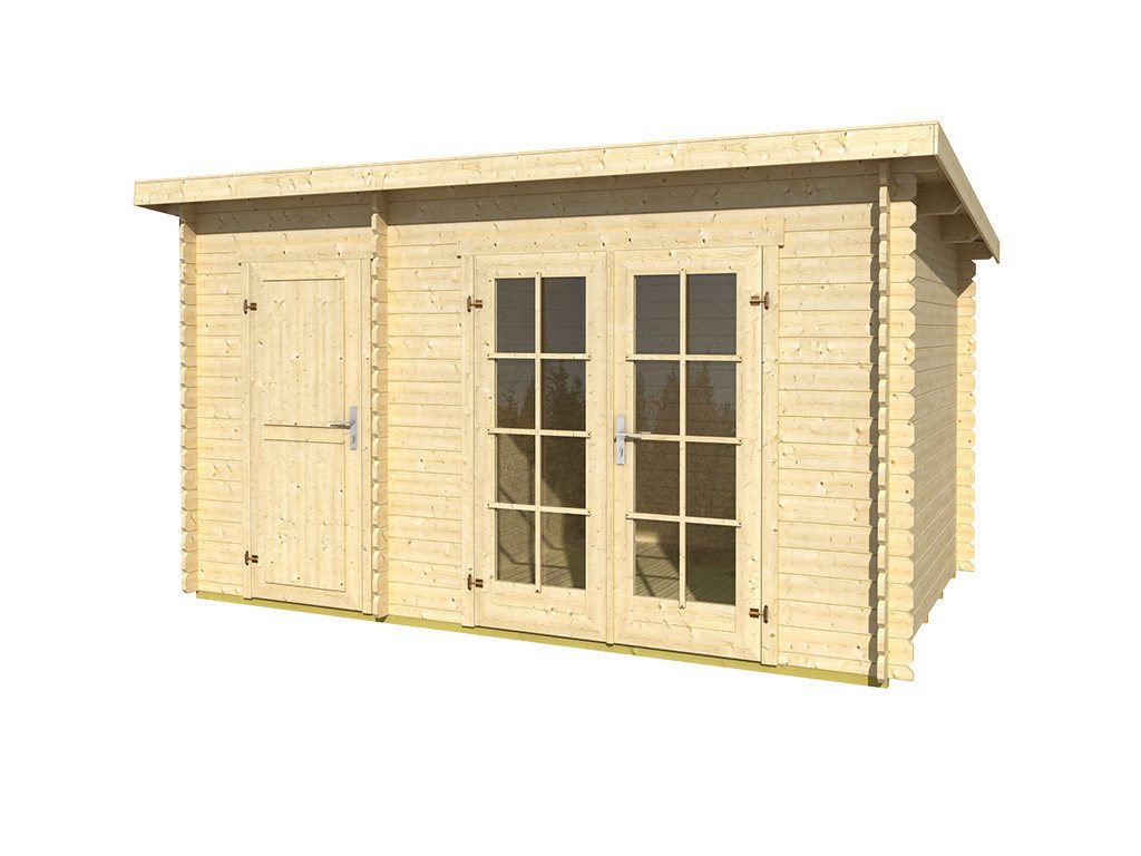 LASITA MAJA Gartenhaus Gartenhaus Blockbohlenhaus Belmont 1 28 mm naturbelassen, BxT: 420x288.80 cm, 28 mm Wandstärke, Einzeltür mit Kunstglas-Einsätzen