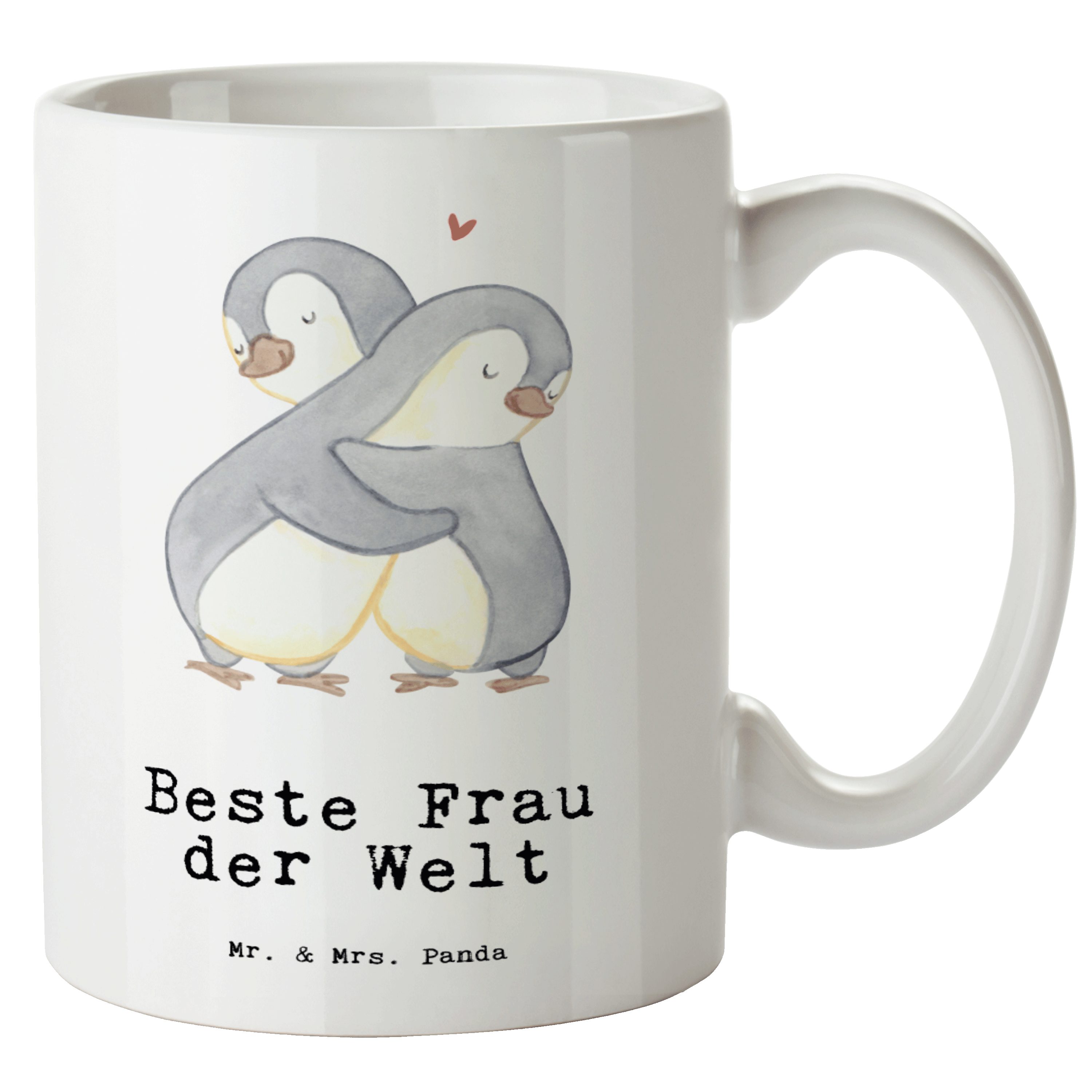 Mr. & Mrs. Panda Tasse Pinguin Beste Frau der Welt - Weiß - Geschenk, XL Tasse, für, Ehe, XL, XL Tasse Keramik