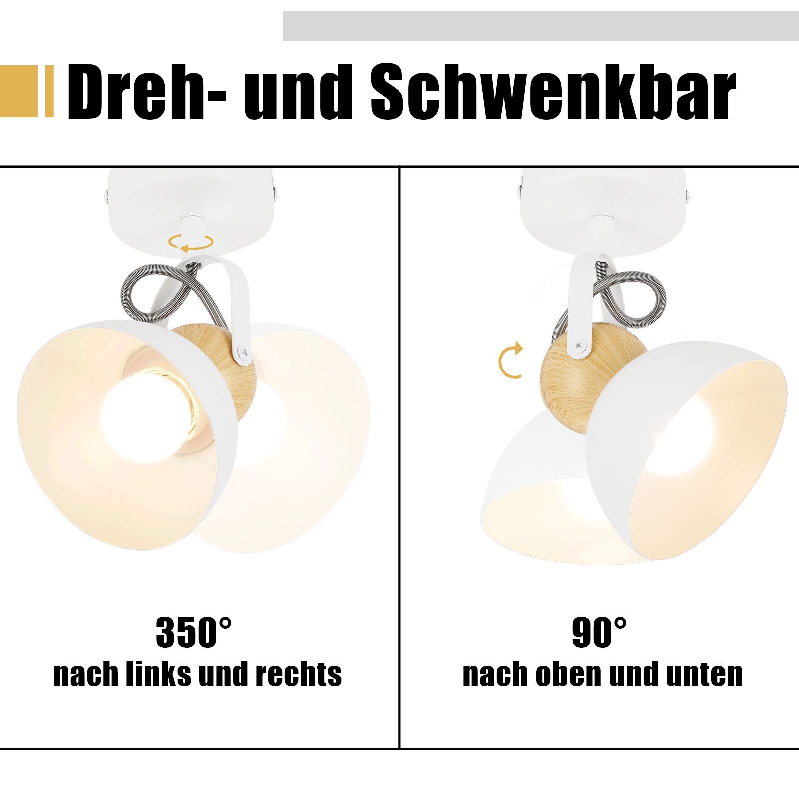 ZMH Deckenstrahler 1 Flammig Retro E27 Flurlampe Industrial Deckenleuchte für Flur Küche, Einfache Installation, ohne Leuchtmittel, Weiß Schwenkbar 350° Wandstrahler Metall Wohnzimmer