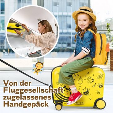 COSTWAY Kinderkoffer 12"+18" Trolley, zum sitzen, mit 4 Rollen & Rucksack