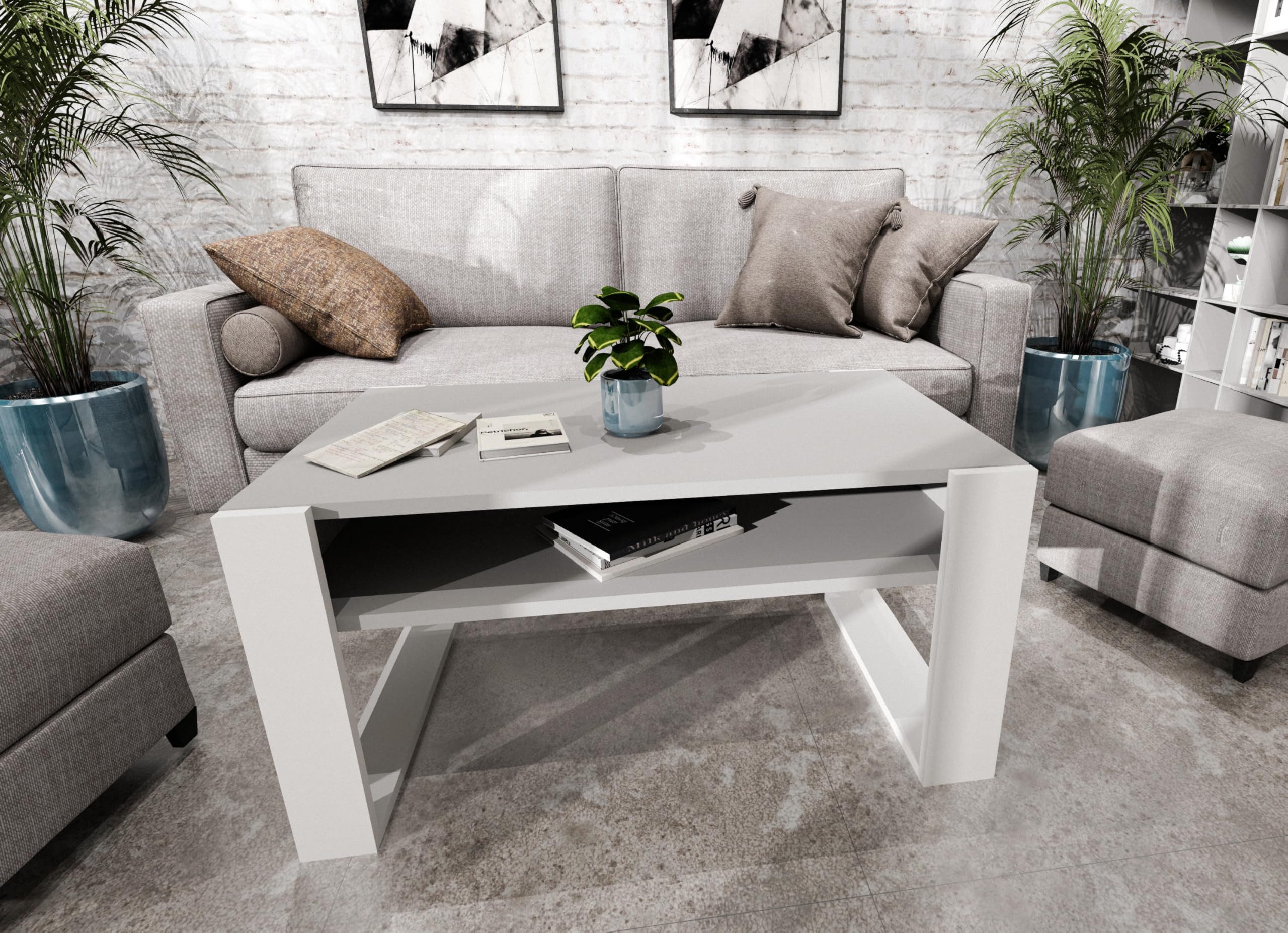 TREND WERK Couchtisch mit zusätzlicher Ablagefläche (65×53,6×45 cm - Wohnzimmertisch, Loft-Design, Ablagefach)