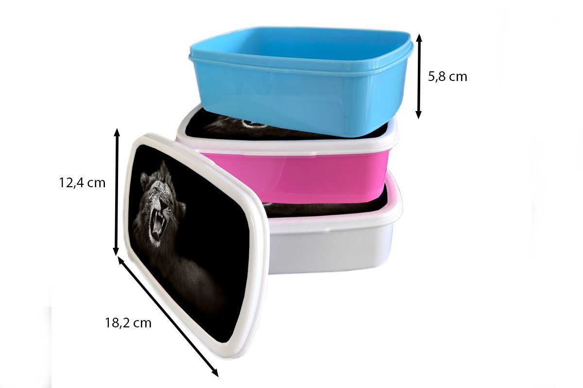 MuchoWow Lunchbox Löwe - Wild Brotbox (2-tlg), Brotdose Schwarz Kunststoff, - - für Kinder, Kunststoff rosa Erwachsene, Weiß, Mädchen, Snackbox