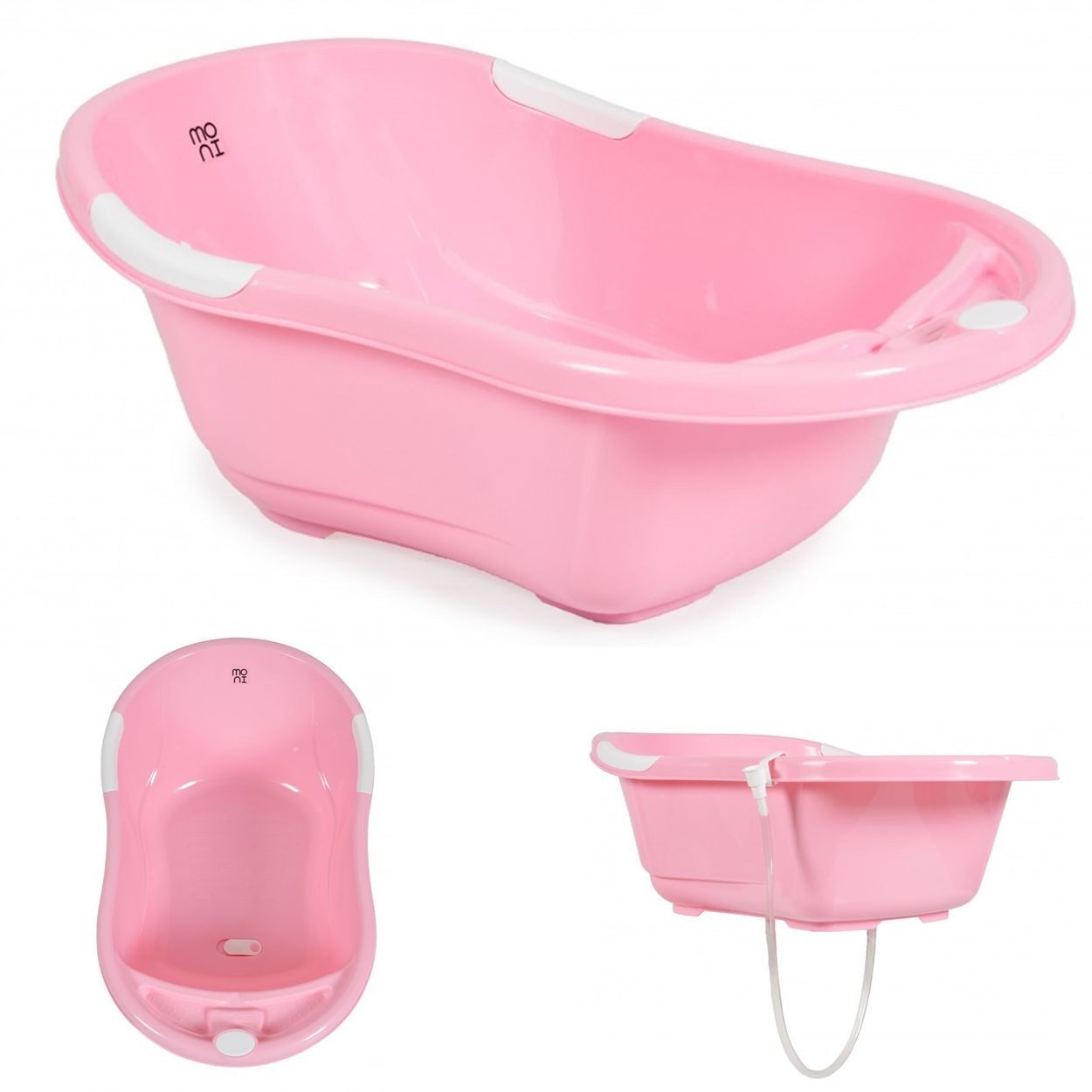 Moni Babybadewanne Lilly, platzsparend, Wasserablauf mit Schutzdeckel, Ablagefächer, Bärmotiv