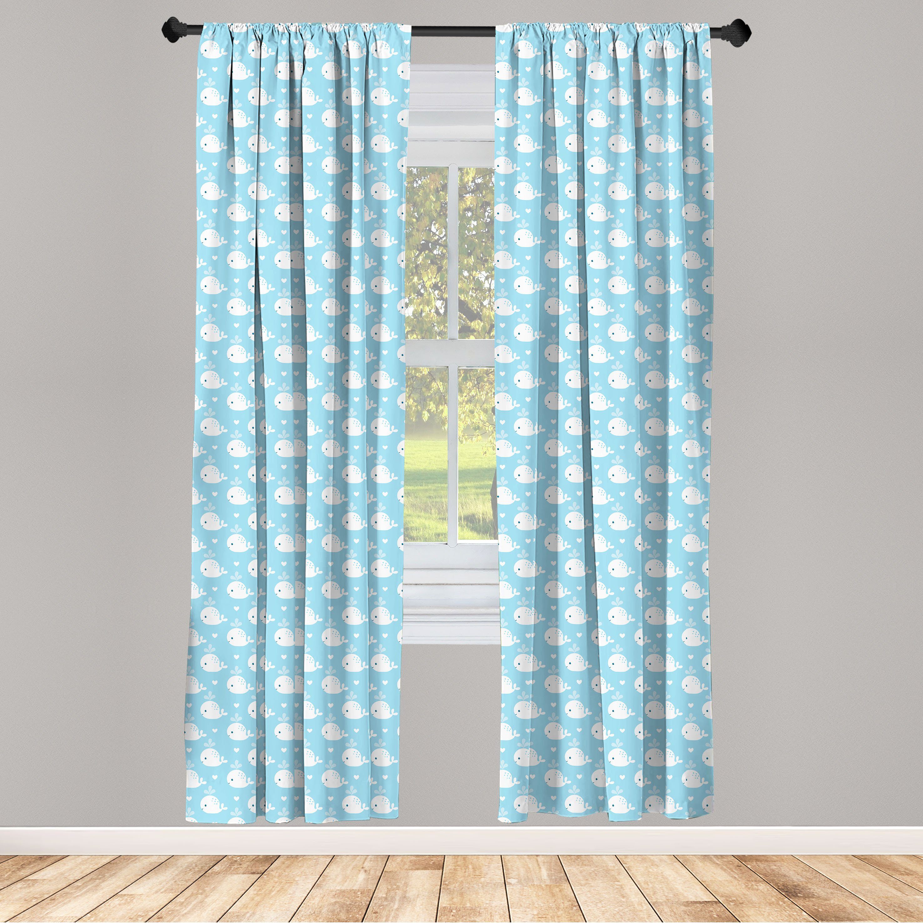 Blaue Dekor, Vorhang für Babyparty-Entwurf Gardine Wal Microfaser, Abakuhaus, Schlafzimmer Wohnzimmer