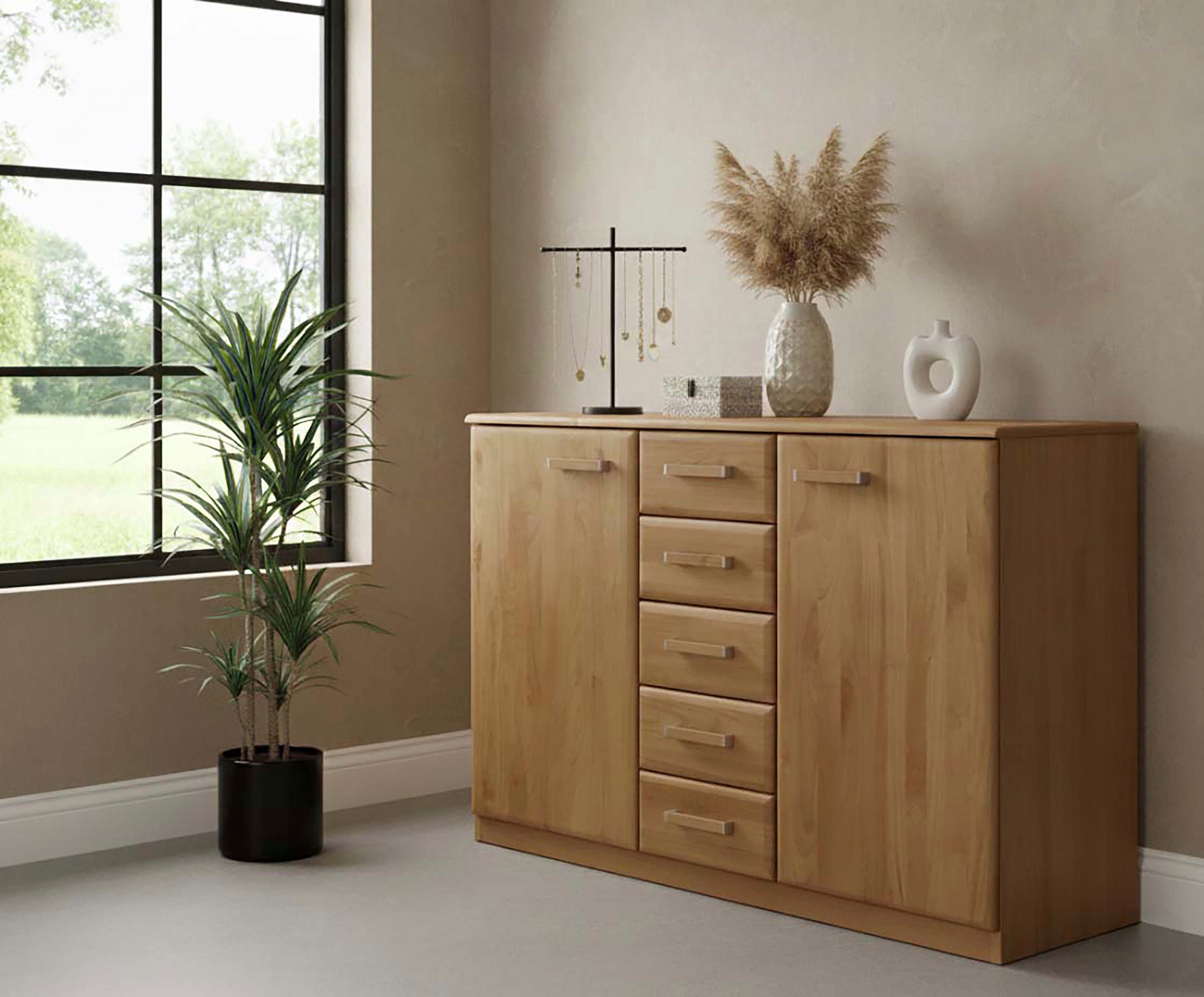 WIEMANN Kombikommode Lausanne, Drehtürenschrank, Schrank, Wäscheschrank, Erle teilmassiv (2 Breiten, 2 Höhen 216/236 cm auswählbar, MADE IN GERMANY), Made in Germany