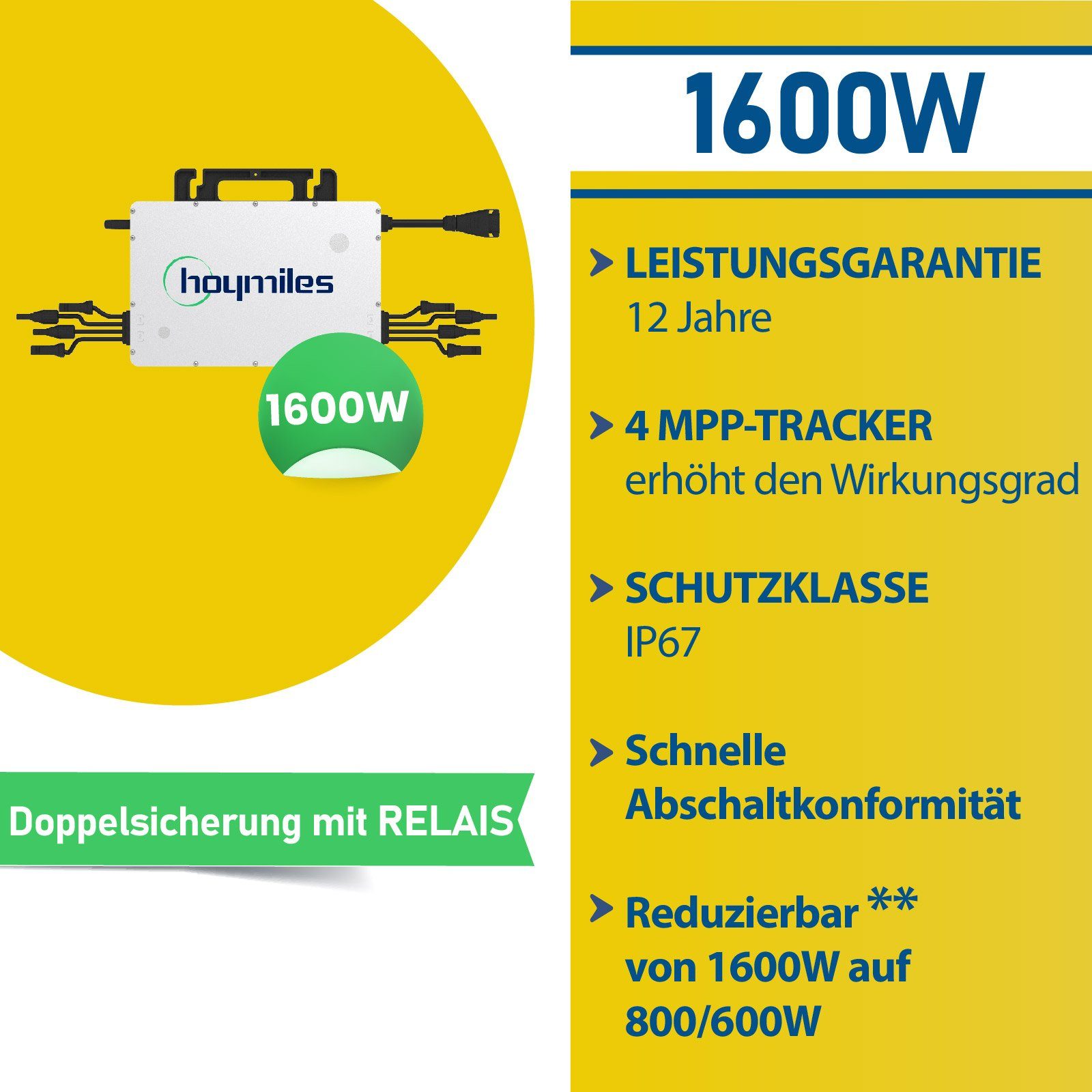 Antireflexbeschichtung, Freigabe HMS-1600-4T steckerfertig drosselbar Plug (Hoymiles Ihr Solaranlage & für Wasserdichtigkeitsklasse, Balkon-Solaranlage Haus, Module) (Die für Sunpro Monokristalline, 1600W Photovoltaik Stegpearl (4x Play) Balkonkraftwerk, der 400W) Verbindung Wechselrichter, 4 WLAN