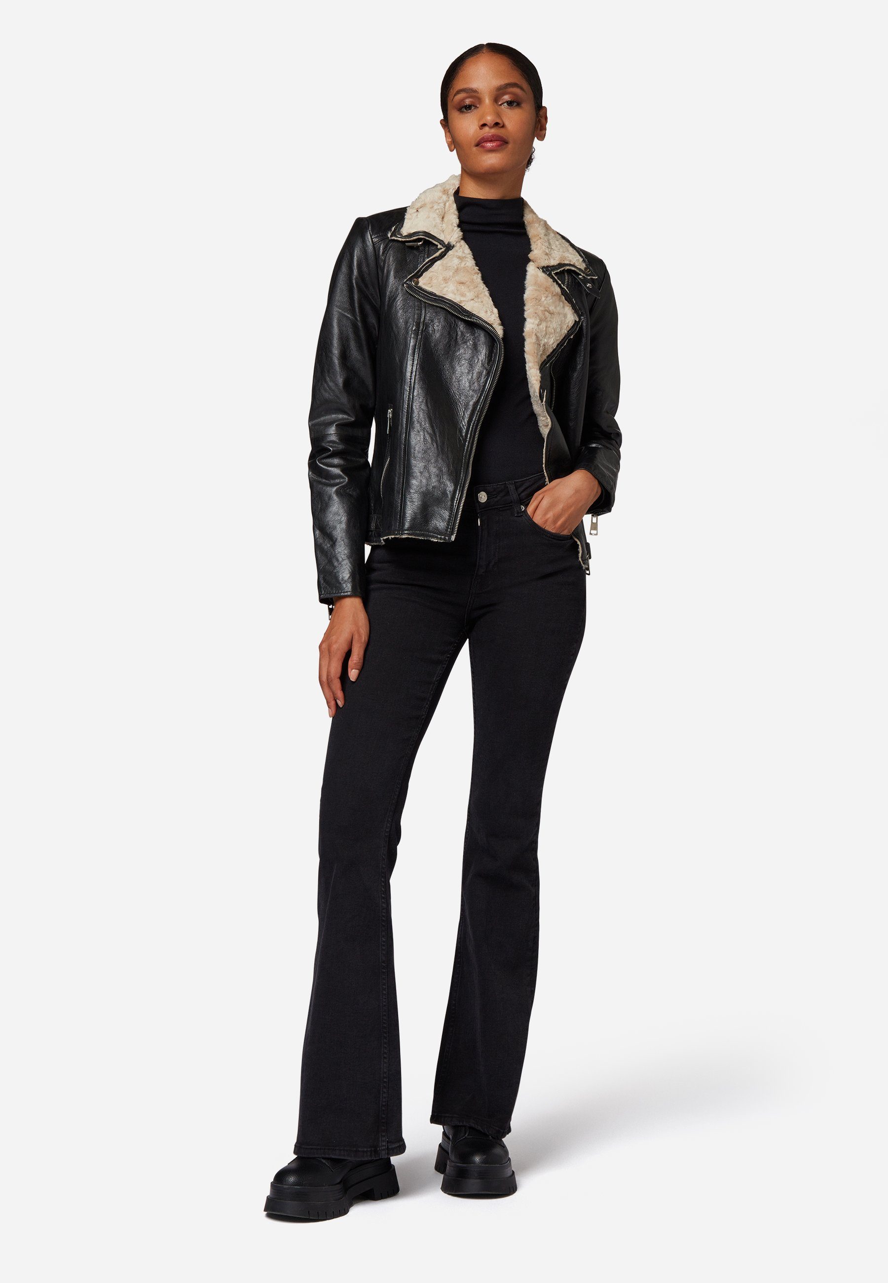 RICANO Lederjacke Holly Lederjacke mit Fellfütterung und Reverskragen günstig online kaufen