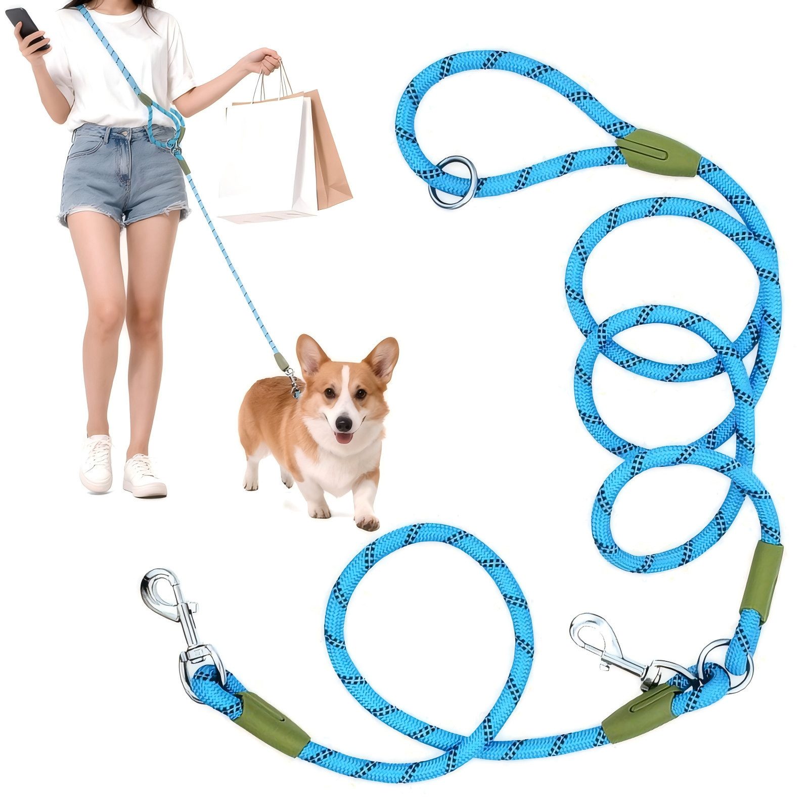 BlingBin Hundeleine Freihändige, 2,5 m Seil, Crossbody-Hundeleine, mit Reflektierender, Nylon (1er Set, 1-tlg., 1tlg), für Hunde, zum Wandern, Joggen und Laufen, Hundetrainingslein