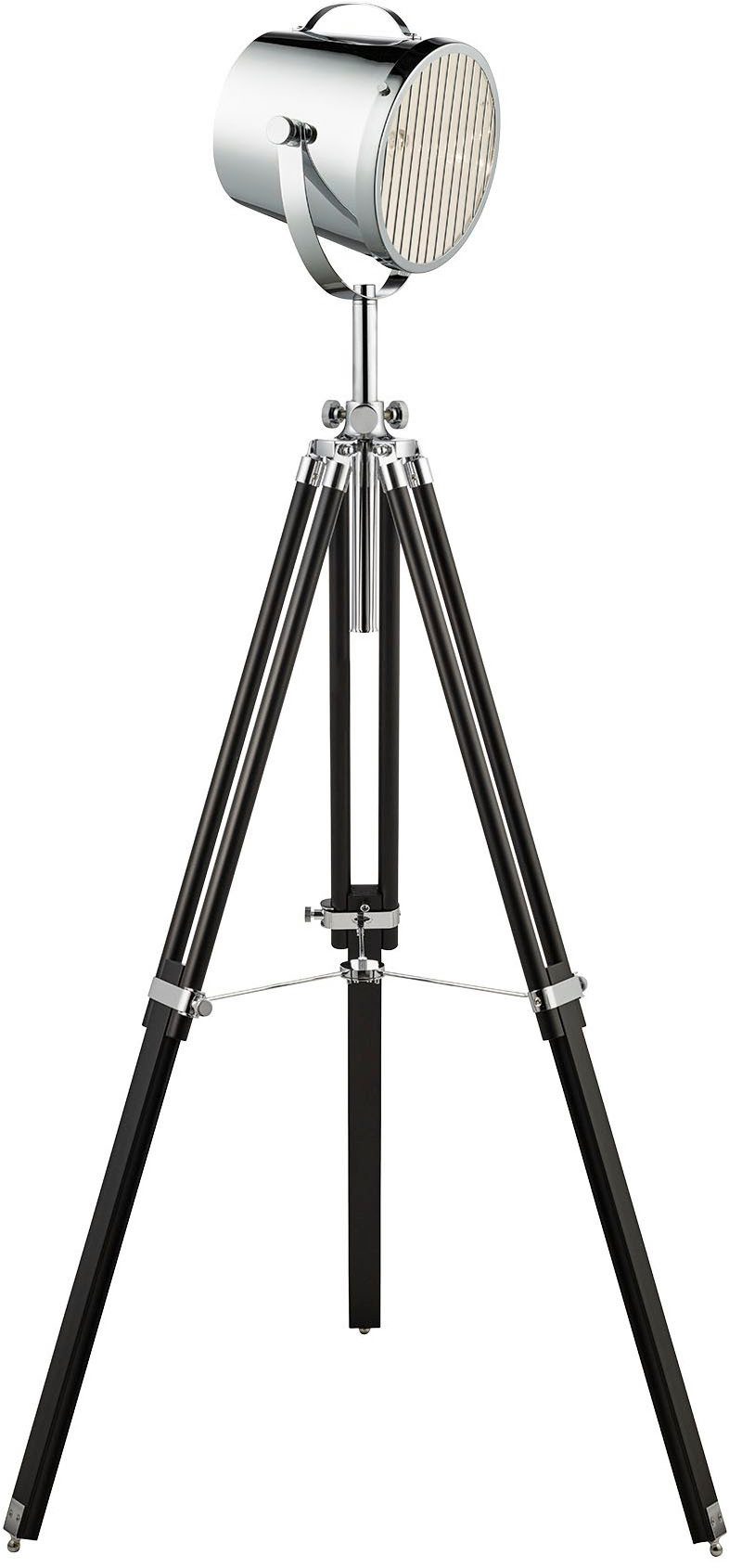 Searchlight Stehlampe Studio-Stehlampe - Chrommetall & Schwarzes Holz, ohne Leuchtmittel