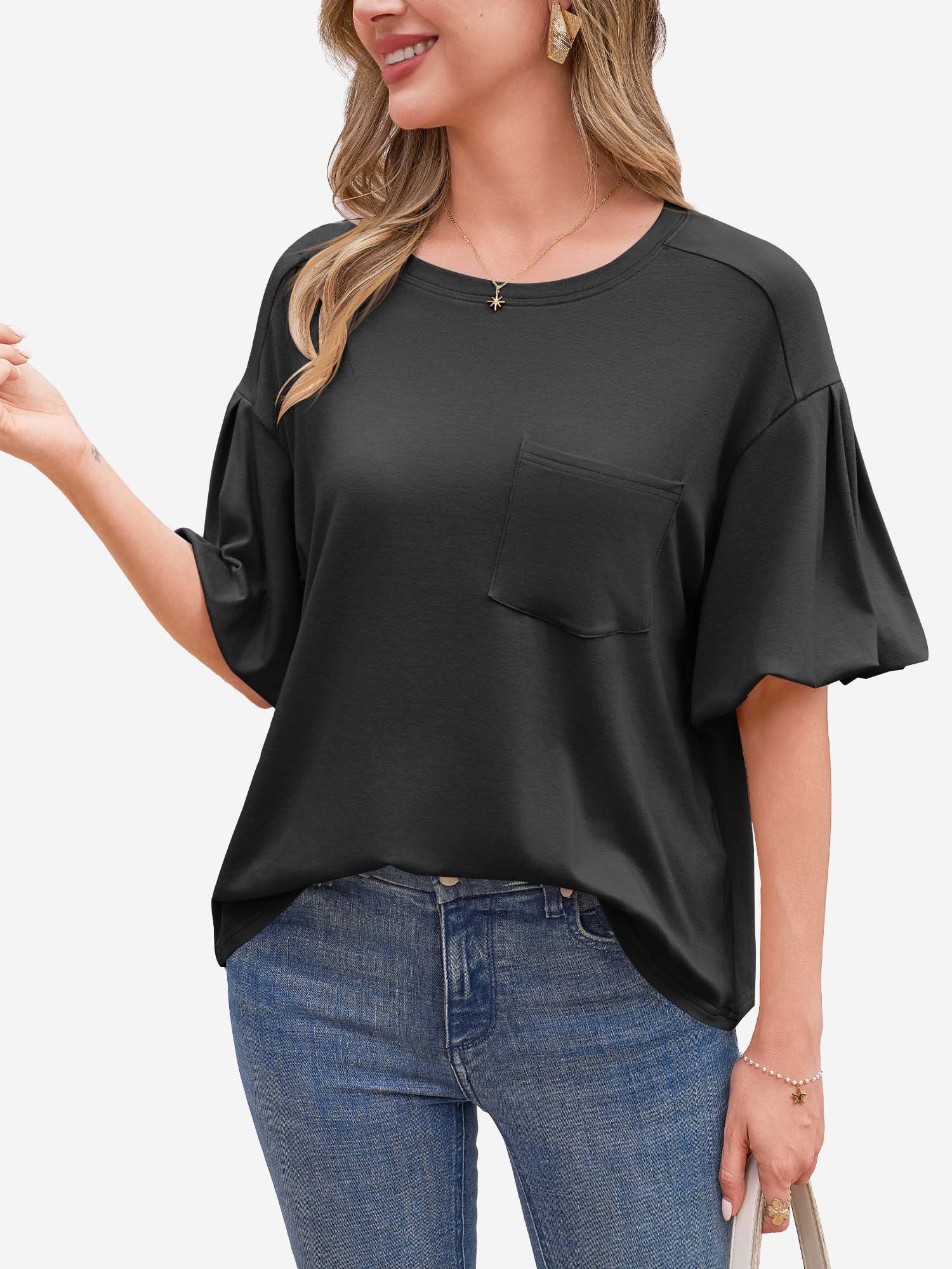 Imily Bela T-Shirt Damen Kurzarmtop mit Puffärmeln (Packung, 1-tlg., 1per-Pack) einfarbig – Bild 5 von 5