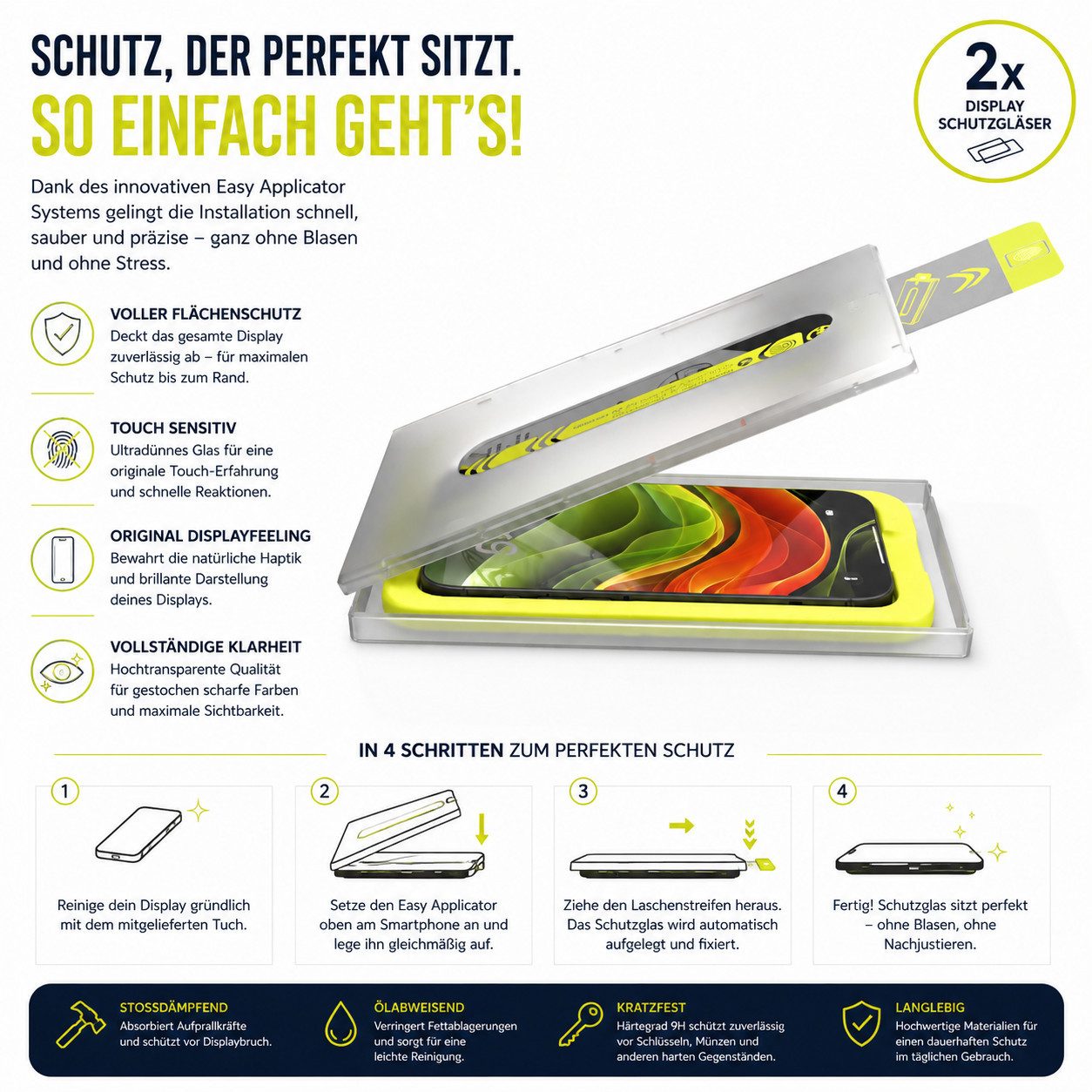 Mobile Origin Displayschutzglas 2x Panzerglas für iPhone 17 Pro Max Displayschutz Schutzglas für Apple iPhone 17 Pro Max, 2er Pack, 2 Stück, 9H Härte, Anti-Fing – Bild 5 von 5