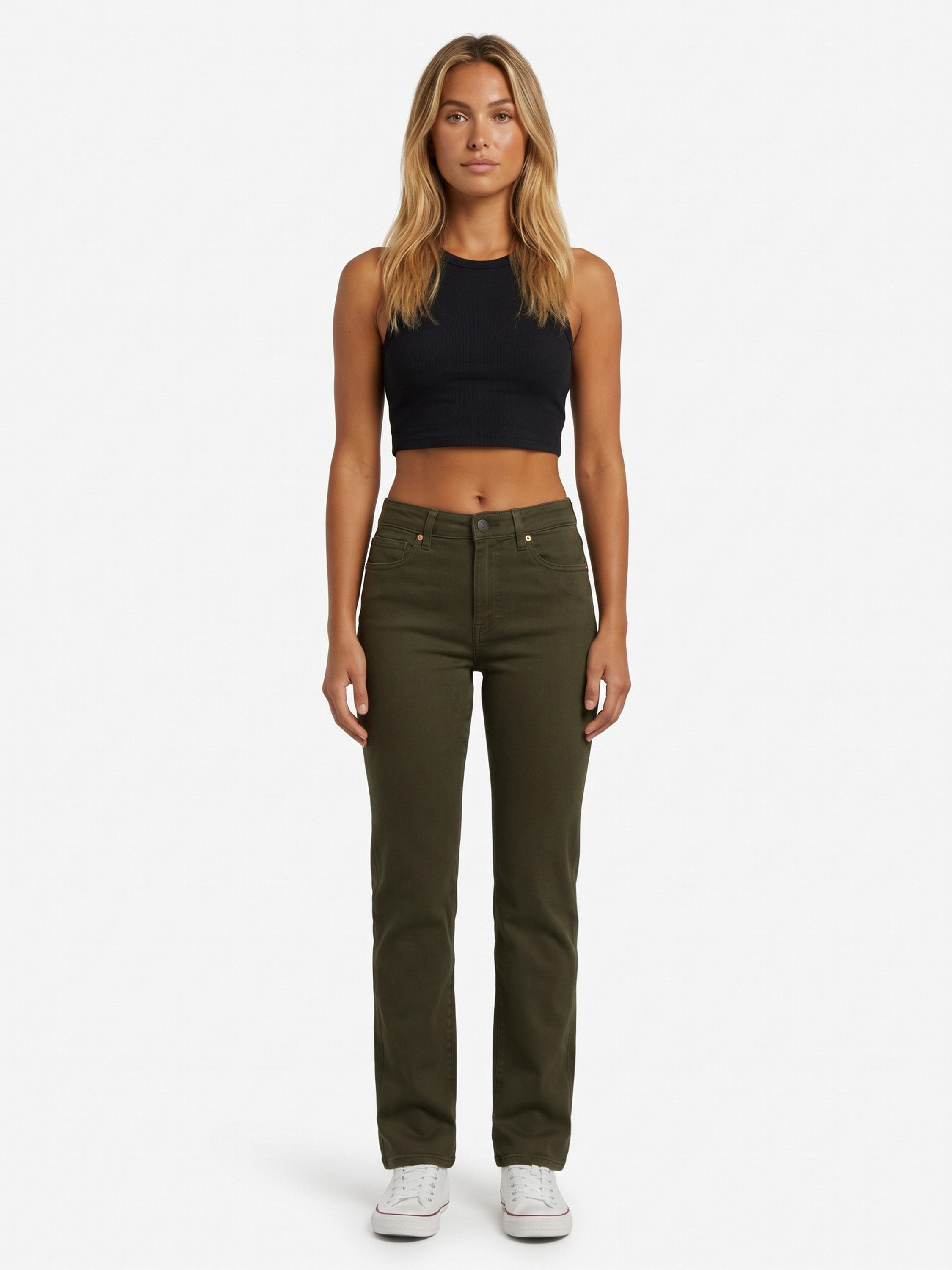 ESRA Stoffhose Damen Straight Fit Hose High Waist Business-Hose bis Große Größe T101 High Waist Damen Stoffhose Straight Leg Stretch Hose Gerade Schnitt