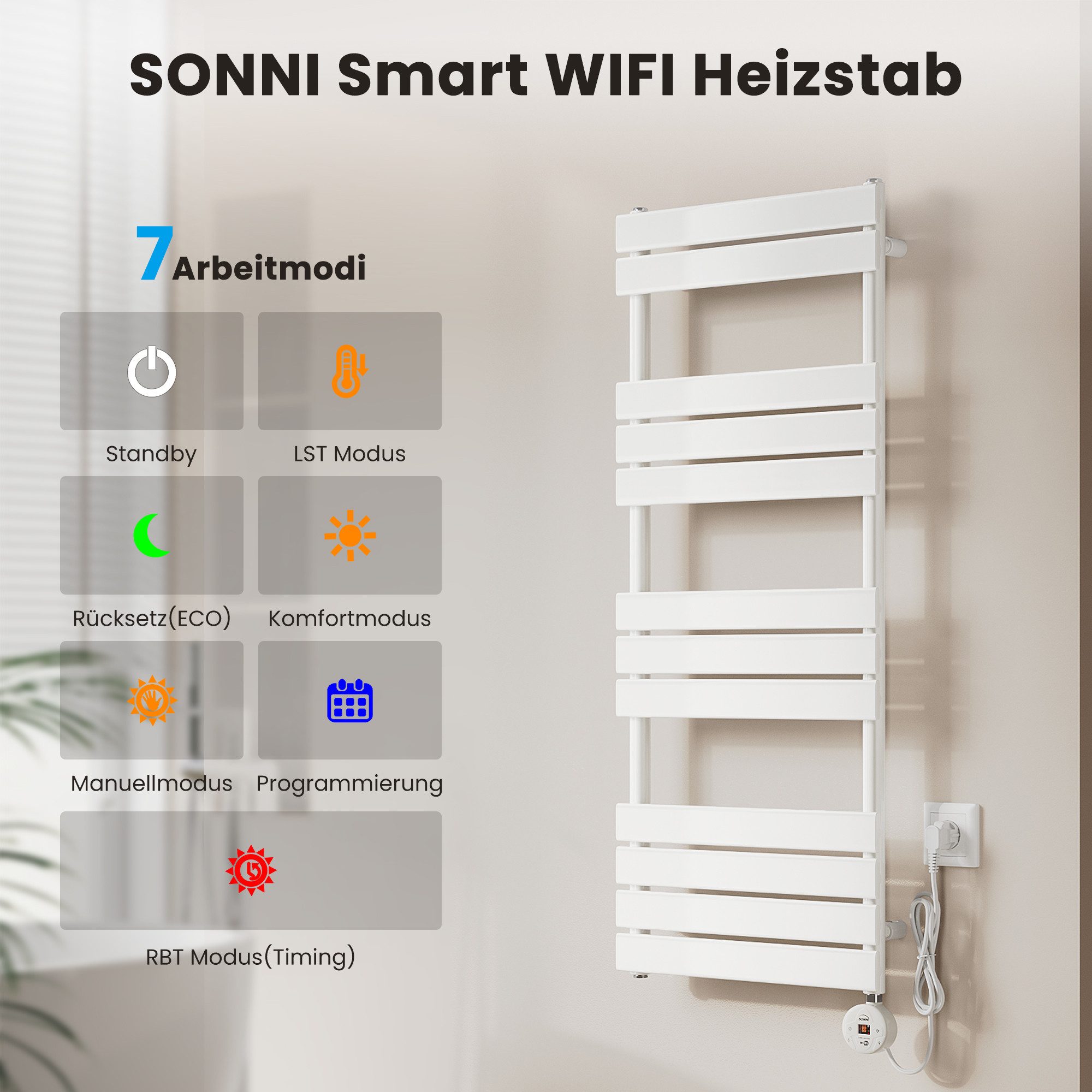 SONNI Elektrischer Badheizkörper Elektro Heizkörper,Kann über Wifi gesteuert werden