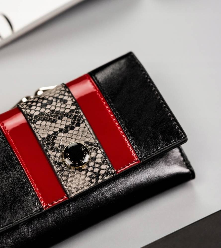 Brieftasche, kleine Damengeldbörse Geldbörse Echtleder Schwarz/Boa Erwartungen PETERSONⓇ Ihre RFID Schutz, die Elegante erfüllt.