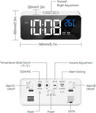 JOEAIS Wecker Digital Wecker Alarm Digital Clock uhren & Wecker Nachttisch uhr Dual-Alarm 5 Helligkeit 16 Klingeltöne 12/24 Stunden Schlummerfunktion