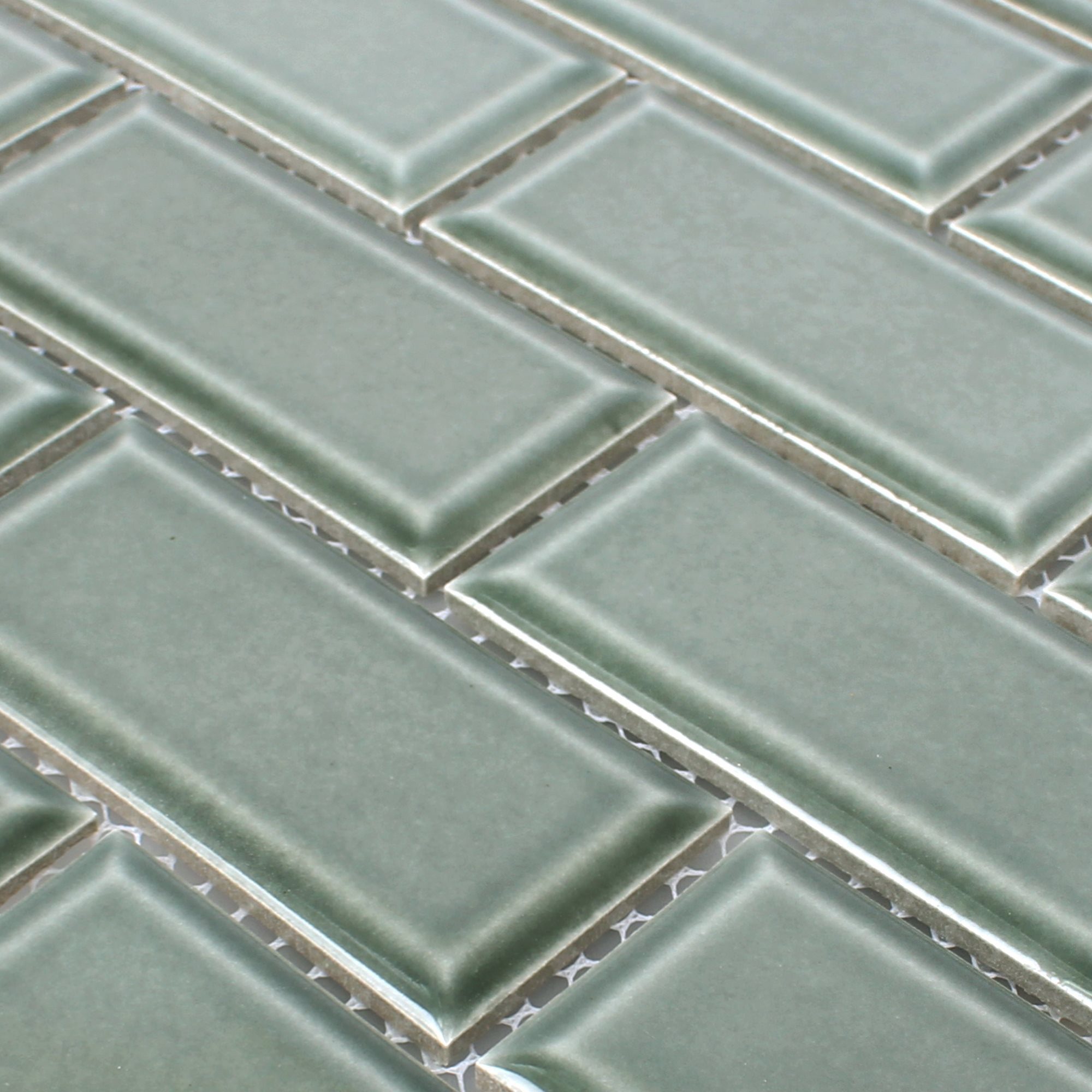 Mosafil Mosaikfliesen Keramik Mosaikfliesen Devon Metro Facette, Keramik 29.100x29.600, grün, Verlegefertig auf ein Netz geklebt - Frostsicher - Wasserfest