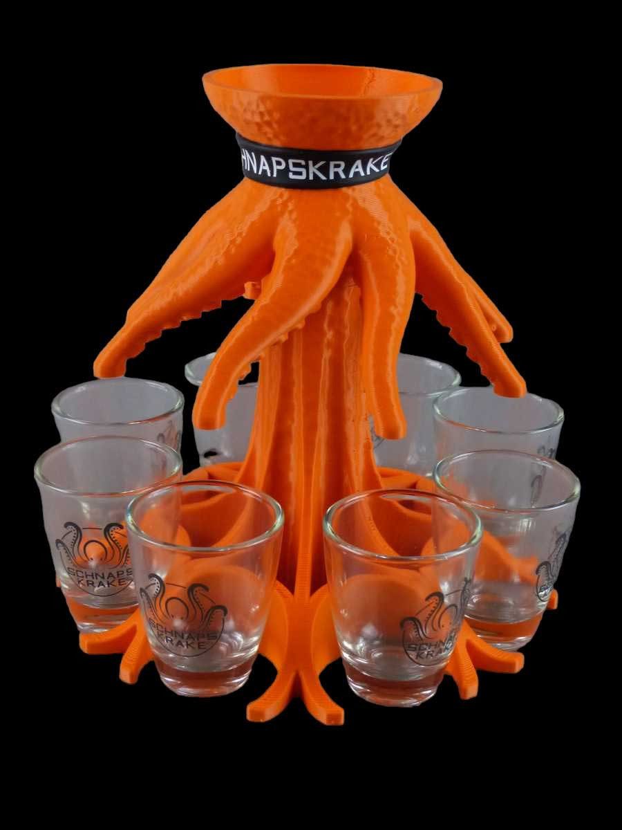 Schnapskrake Schnapsglas Shotverteiler Getränkeverteiler 8 Gläser á 3cl Partygag Orange, Kunststoff