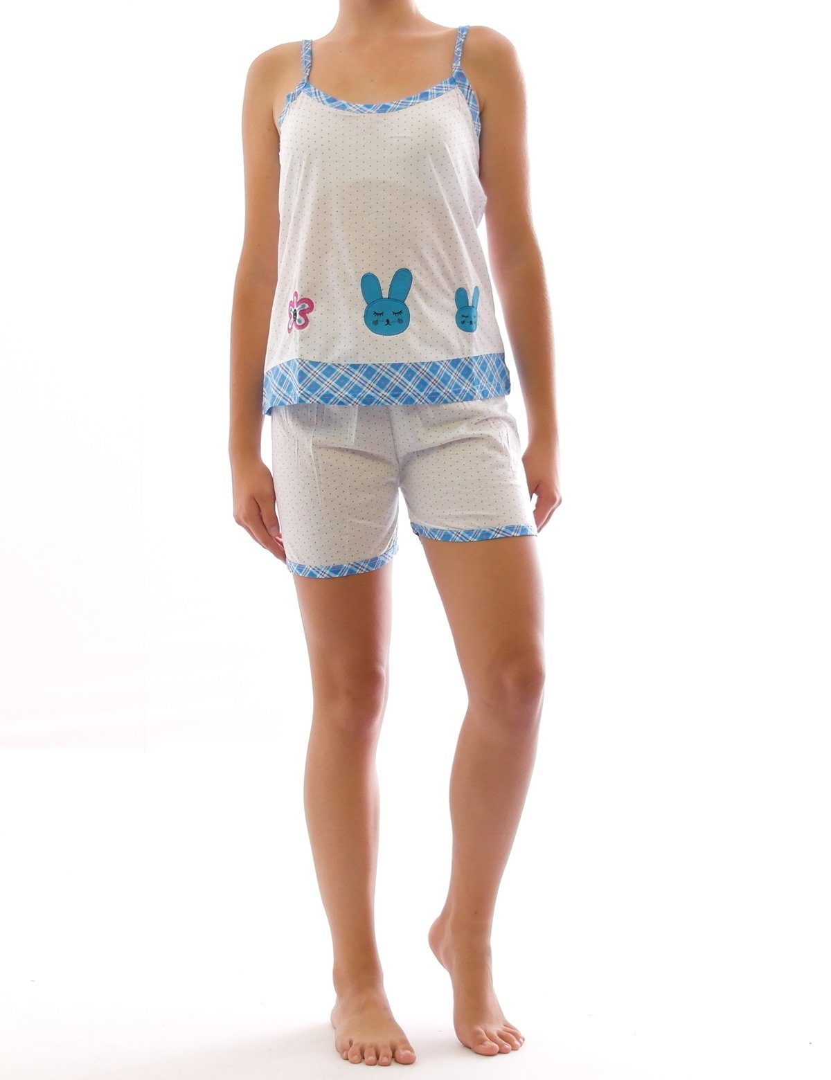 YESET Schlafanzug Pyjama Schlafanzug Spaghettiträger Motiv Shorts kurze Blau 2267 Kurzarm Top Shirt
