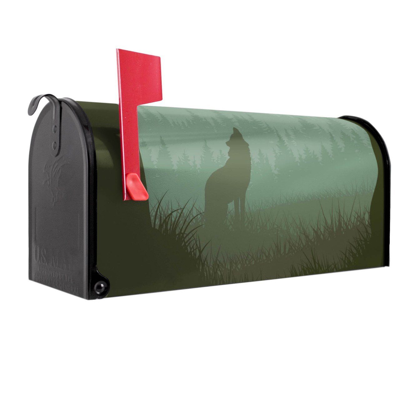 banjado Amerikanischer Briefkasten Mailbox Heulender Wolf (Amerikanischer Briefkasten, original aus Mississippi USA), 22 x 17 x 51 cm schwarz