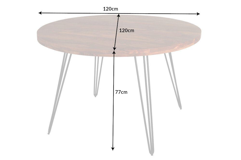 riess-ambiente Esstisch SCORPION Ø120cm natur · Retro (Einzelartikel, Metall natur Akazie Tischplatte · Küche Massivholz 1-St), Hairpin · Legs | Design · · 4,5cm / natur · · schwarz rund