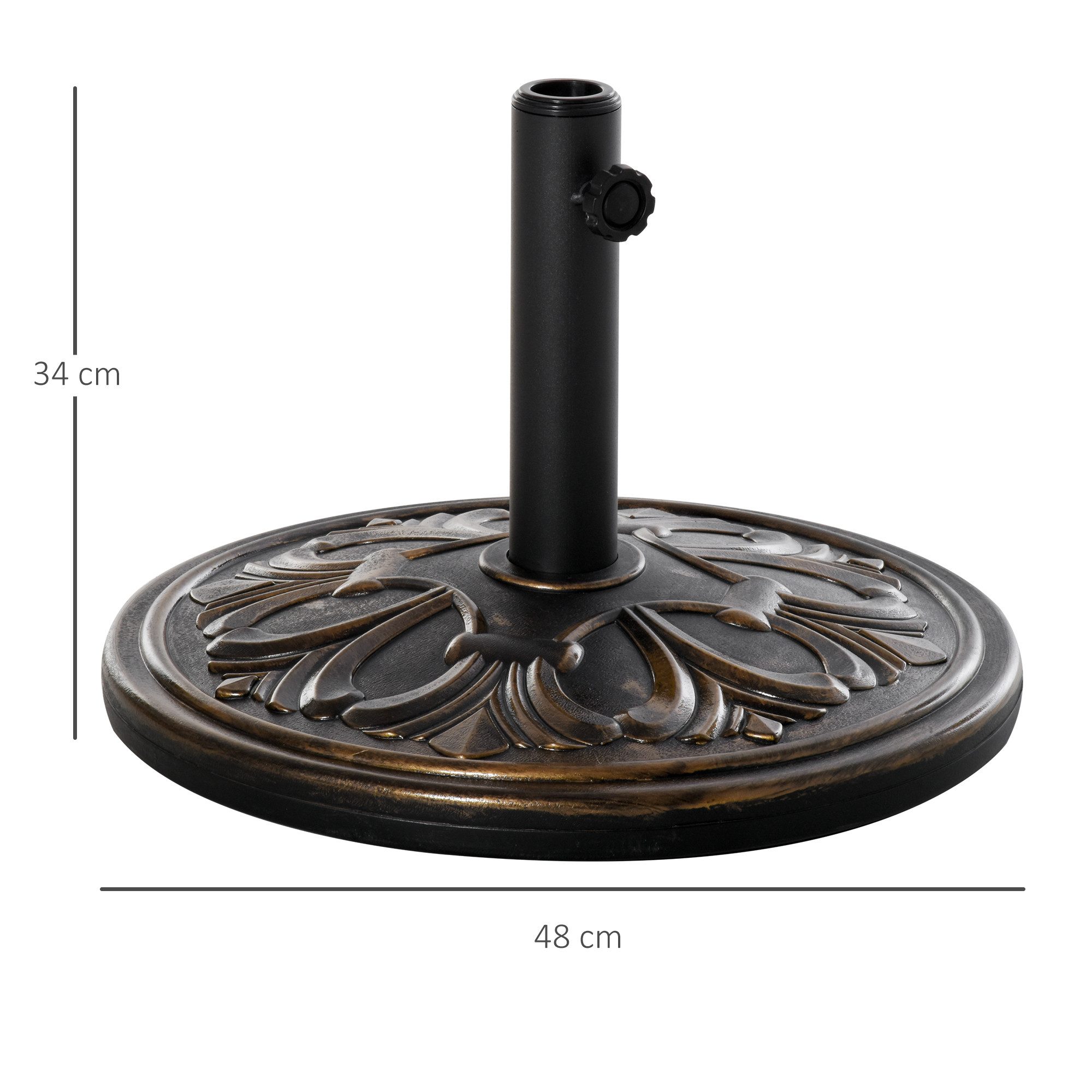 Outsunny Schirmständer für Schirm Ø35/Ø38/Ø48mm (Schirmfuß, 1 St., Schirmständer), Kunststoff + Zement, Antik, Bronze, Ø48 x 34 cm