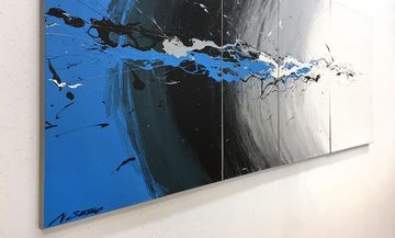 WandbilderXXL Gemälde Blue Light Splash 170 x 70 cm, Abstraktes Gemälde, handgemaltes Unikat