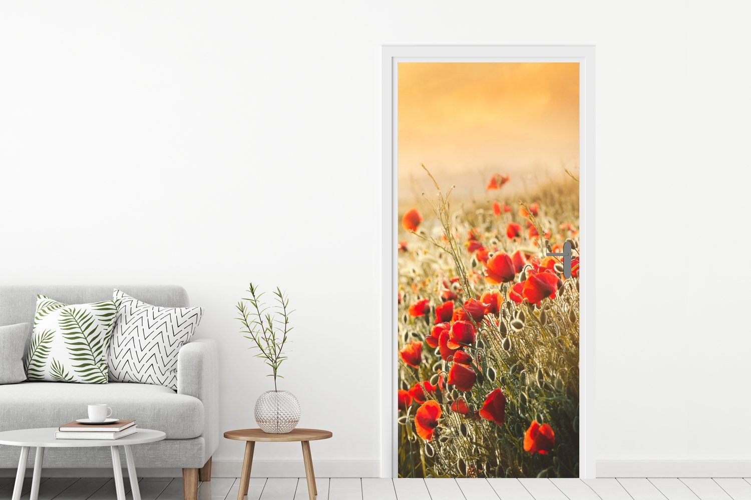 MuchoWow Türtapete Sonnenstrahlen über einem Mohnblumenstrauß, Matt, bedruc günstig online kaufen