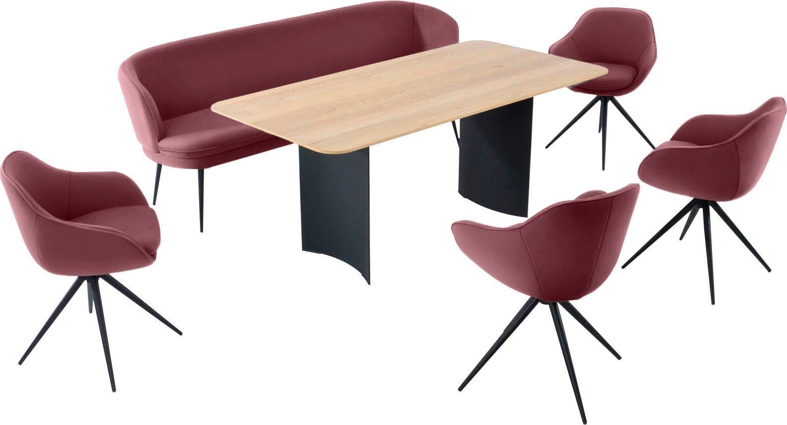 K+W Komfort & Tisch Essgruppe abgerundete Wohnen Sesseln 1 Essgruppe 4 ZOOM, mit und Solobank